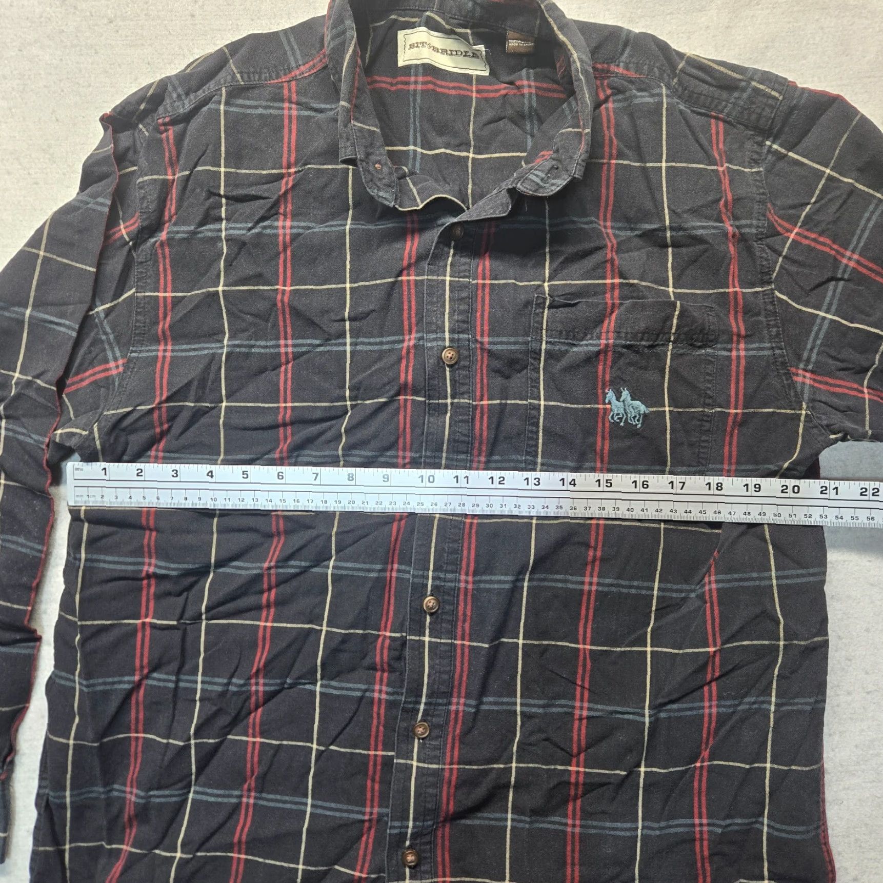 Vintage Bit & Bridle Shirt Button-Up Black 100% Cotton Long Sleeve Adult Men L Plaid Casual Fall Winter 90s Horse Mens Size US L / EU 52-54 / 3 - 4 Thumbnail