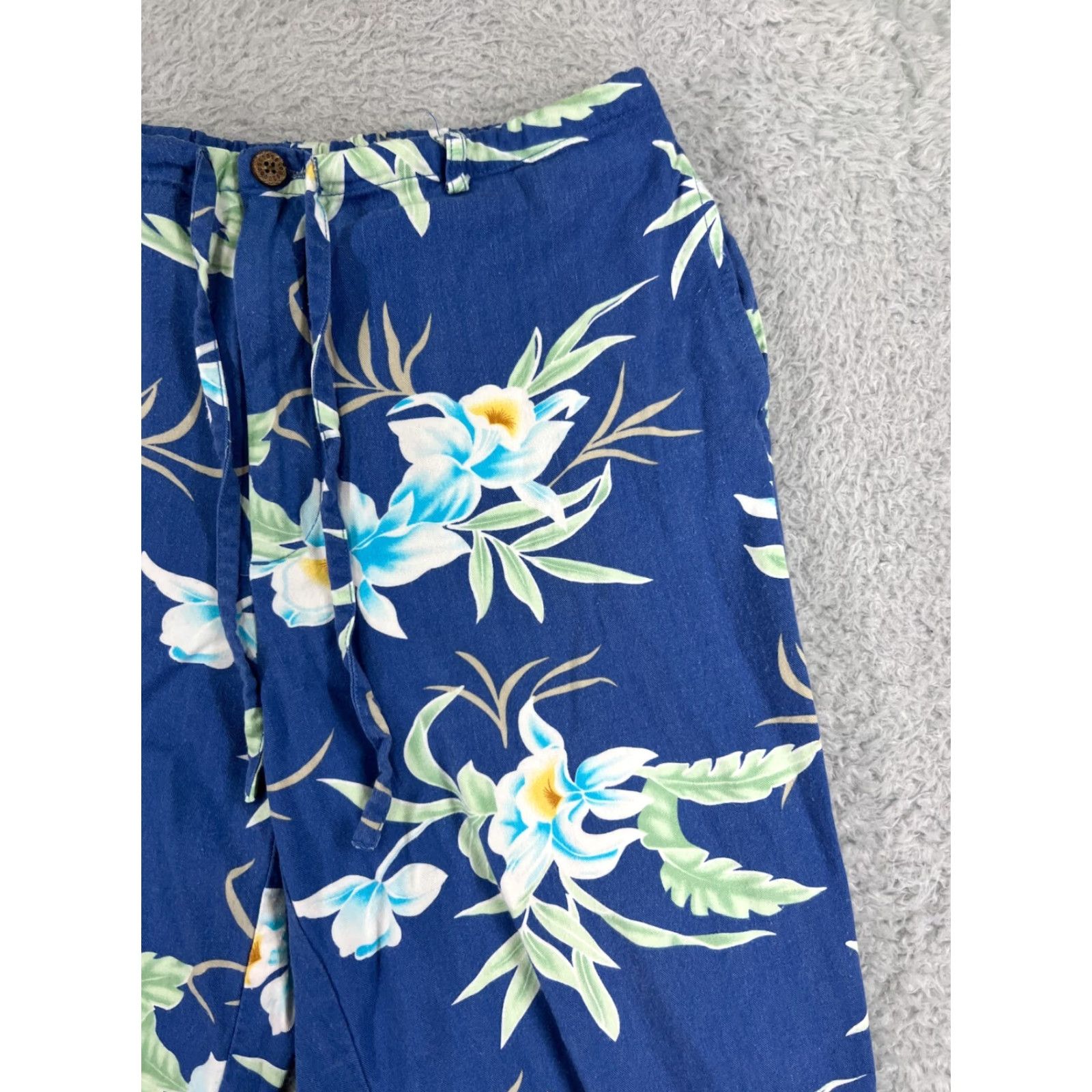 Vintage Shaver Lake Pants Womens Large Blue Floral 100% Rayon Wood Button Hawaiian Size 36" / US 14 / IT 50 - 5 Thumbnail