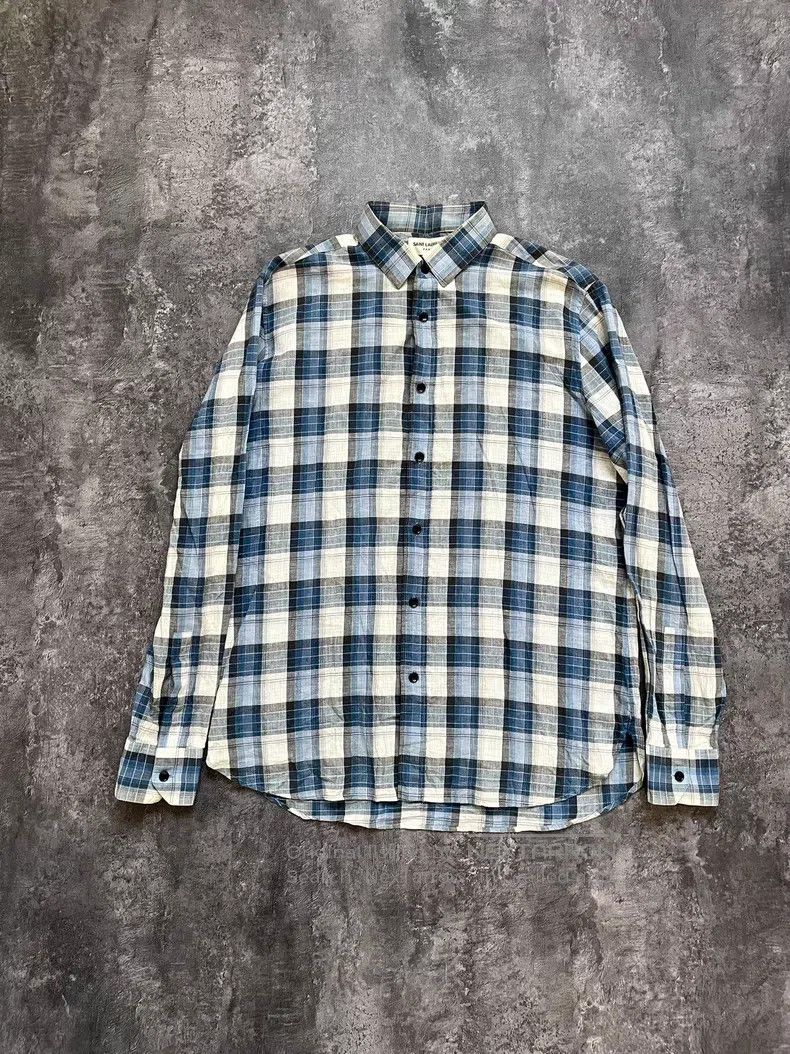 Saint Laurent Paris Saint Laurent Paris Blue and white gold thread plaid shirt Size US XXS / EU 40 - 1 Thumbnail