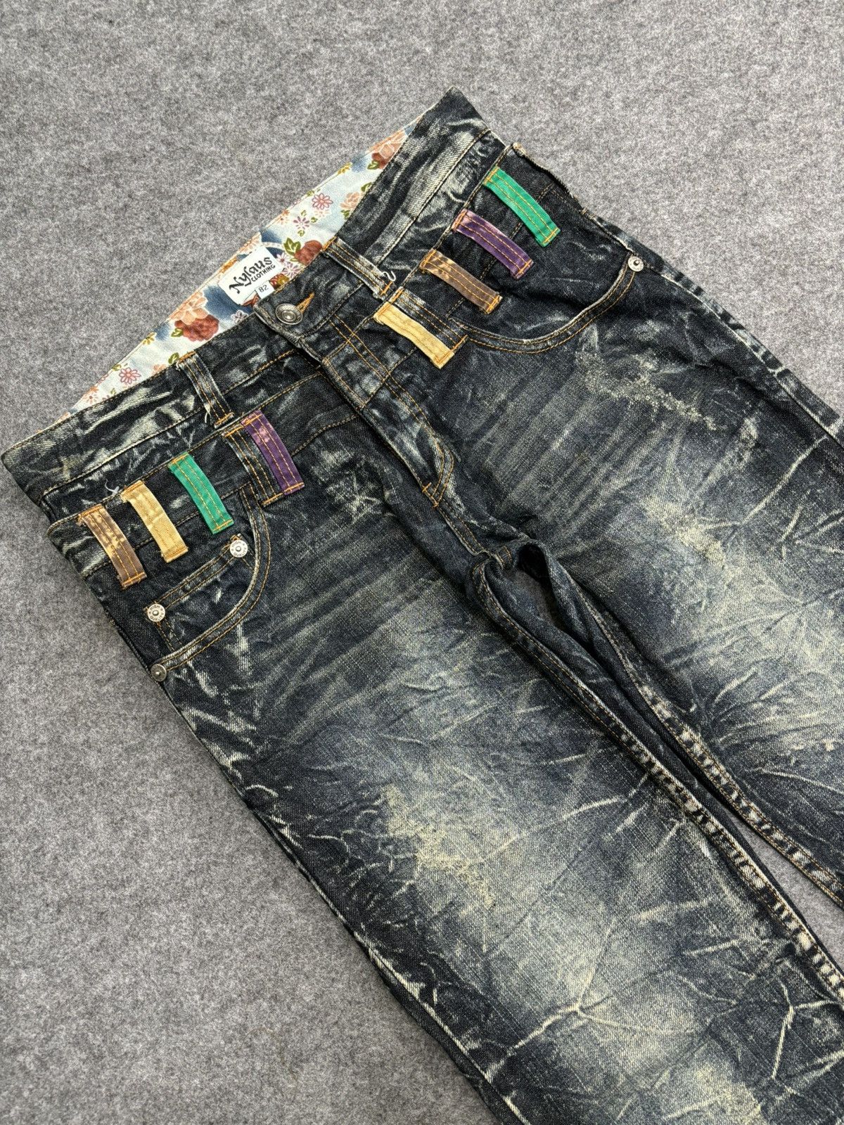 Japanese Brand 💥Double Waist💥Crazy Fades Nylaus Doube Waist Denim F528 Size US 32 / EU 48 - 10 Thumbnail