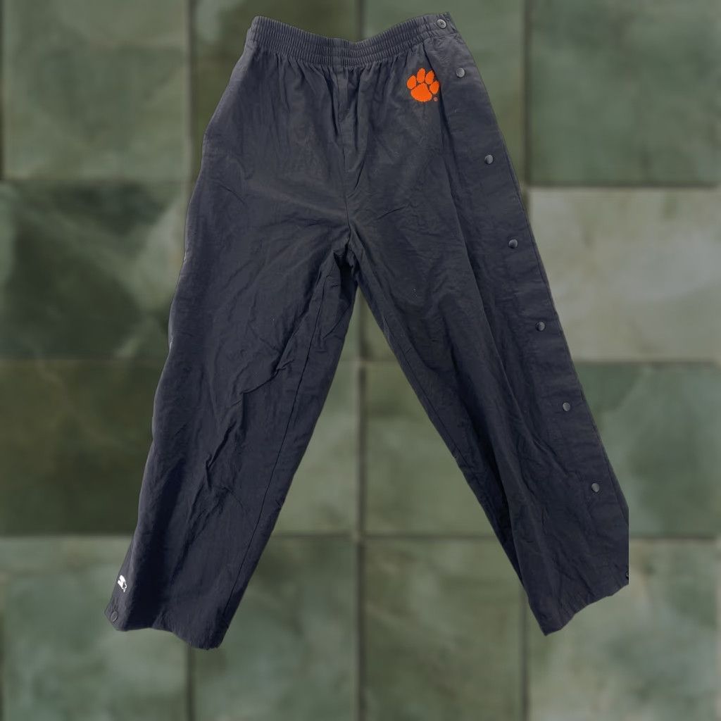 Starter VINTAGE STARTER Clemson Tigers Track Pants Mens L Athletic Drawstring Pockets Black Nylon Polyester Jogging Size US 33 - 1 Thumbnail