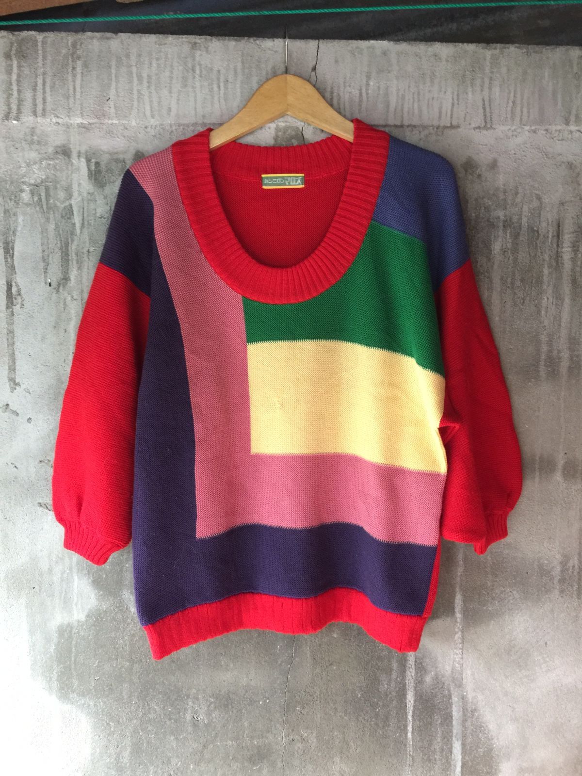 image of Archival Clothing x Vintage Japanese Colour Block Knit in Red, Men's (Size Medium)