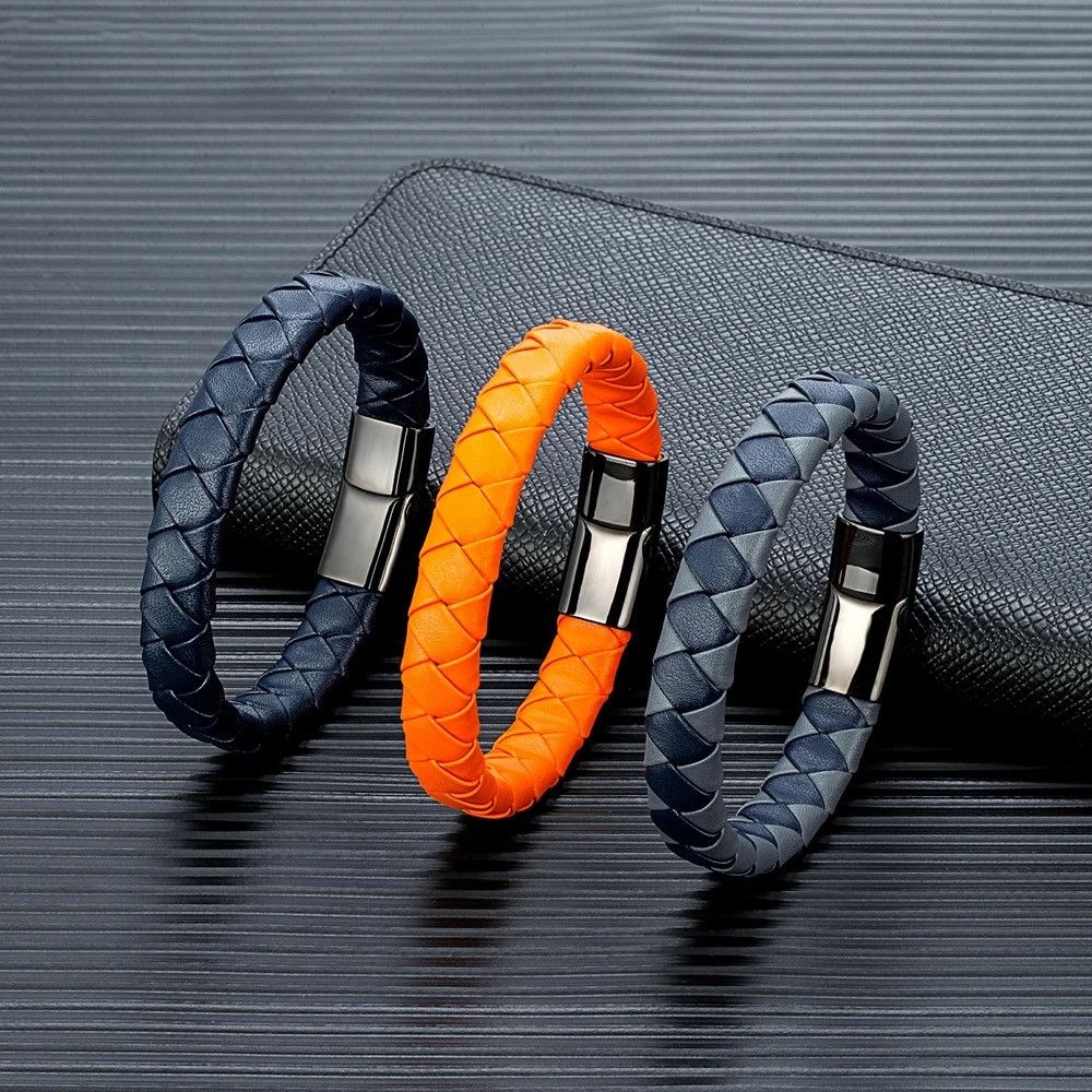 Other Braided Leather Bracelet Magnetic Buckle Cuff Gift For Him Size ONE SIZE - 1 Thumbnail