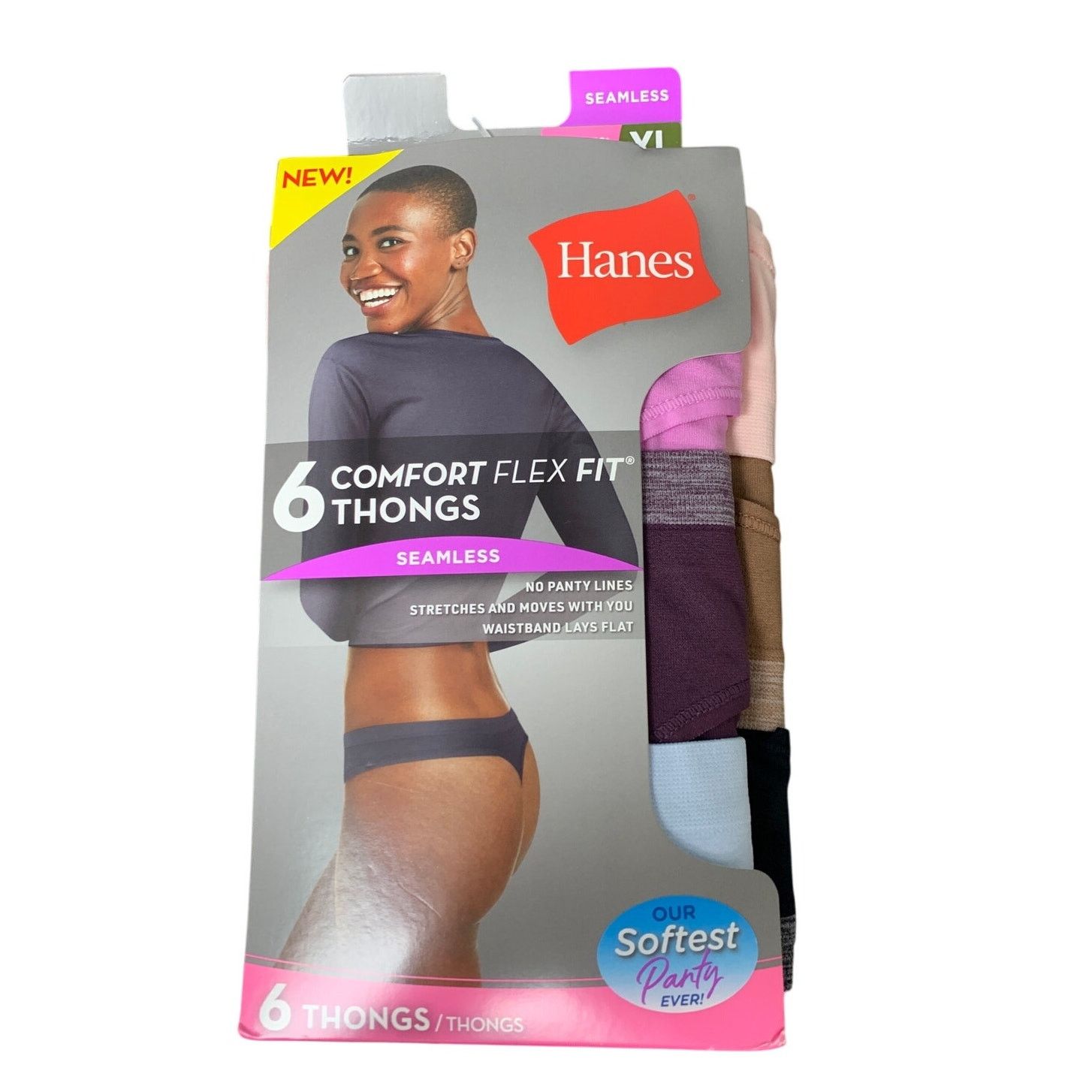 Hanes New 6-Pack Hanes Womens Size XL Thong Panty Underwear Size ONE SIZE - 2 Thumbnail