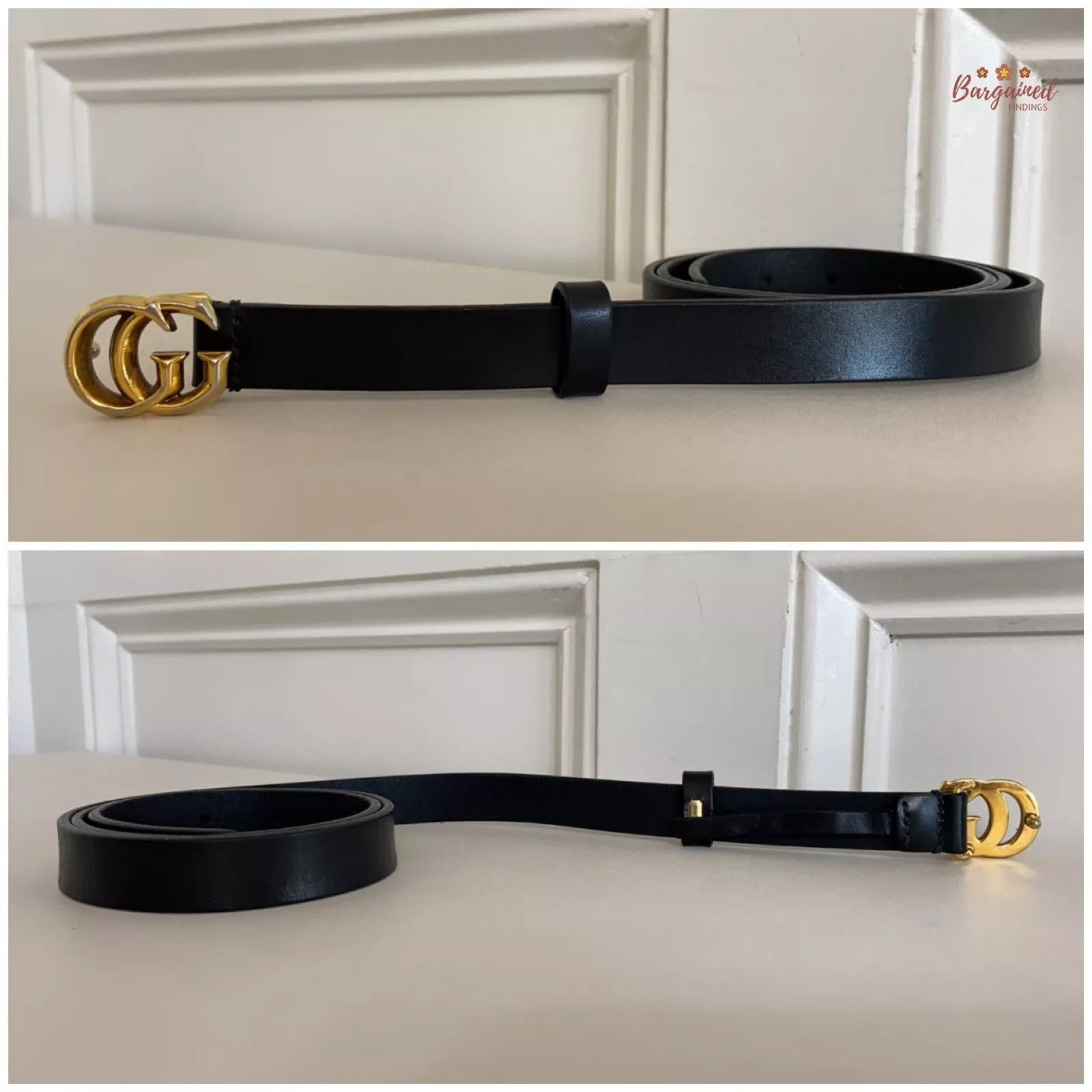Gucci Gucci Black Leather Slim Signature Double G Buckle Belt Size 30 - 7 Thumbnail