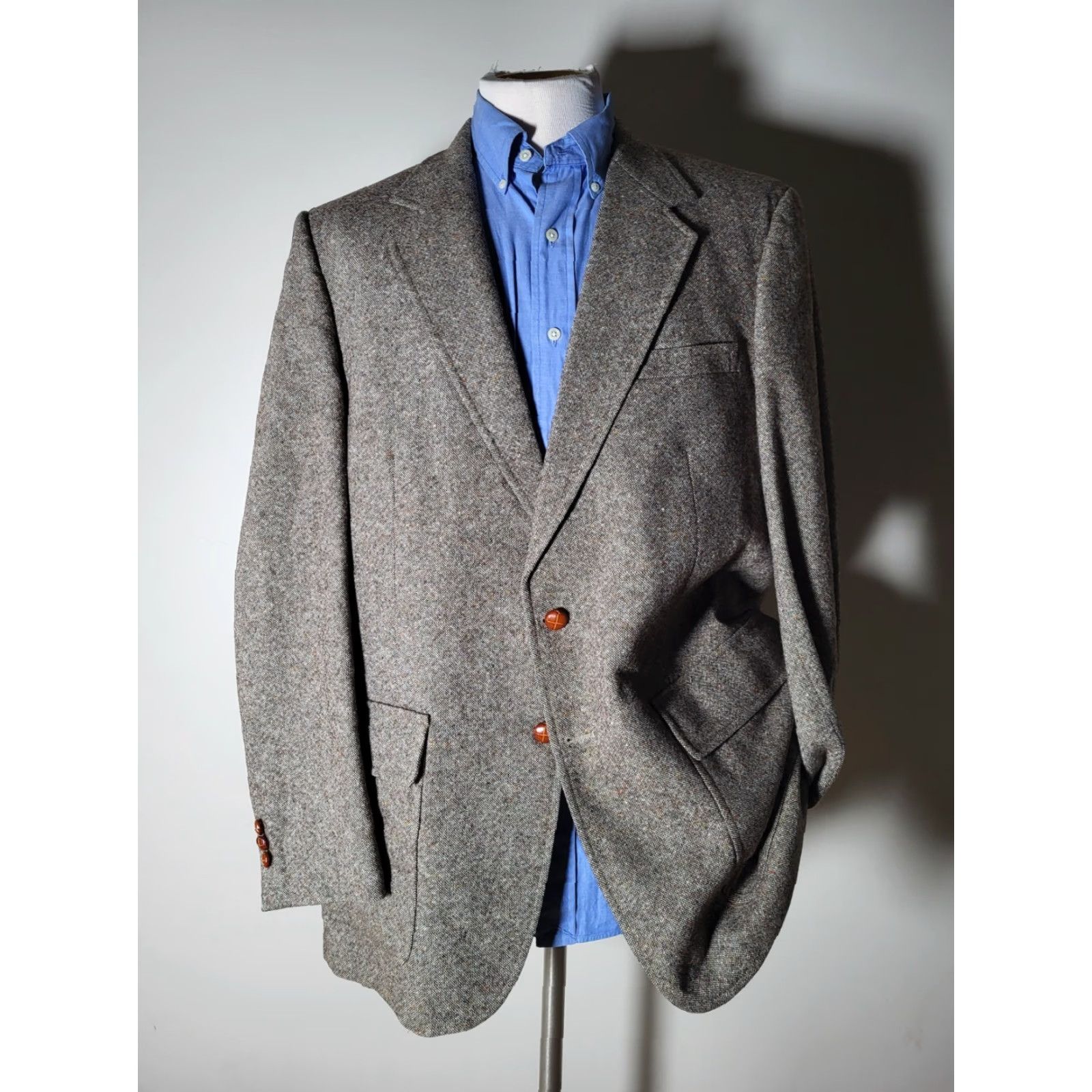 Vintage VINTAGE Unbranded 2 Piece Wool Tweed Suit Brown Check Long 46L Mens Size 46R - 3 Thumbnail