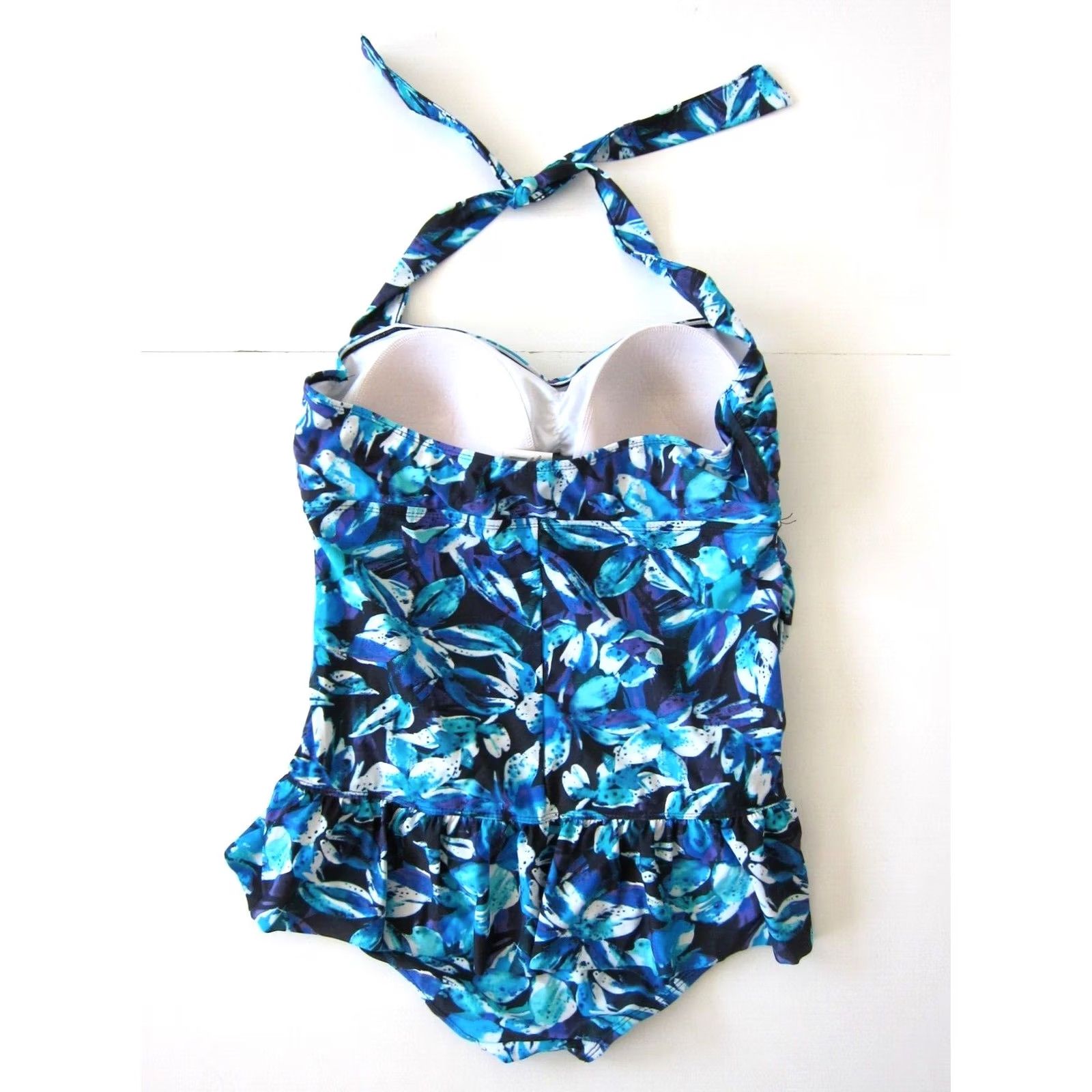 Vintage Jaclyn Smith One Piece Halter Slimming Floral Purple White Blue Dress 16 Women Swimsuit Size XXL / US 16-18 / IT 52-54 - 2 Thumbnail