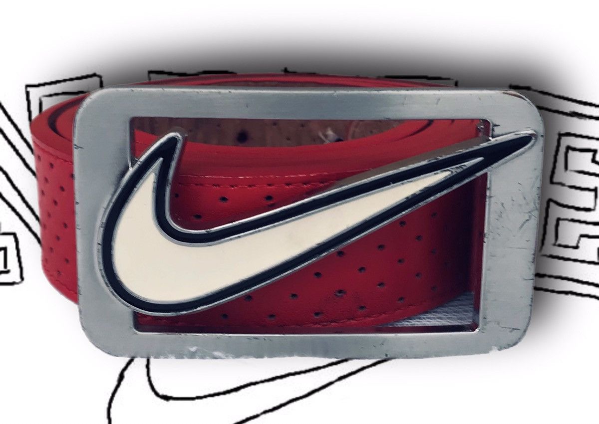 Nike Vintage Y2K Nike Swoosh Belt Buckle & Bill Adler Red Leather Size 46 - 1 Thumbnail
