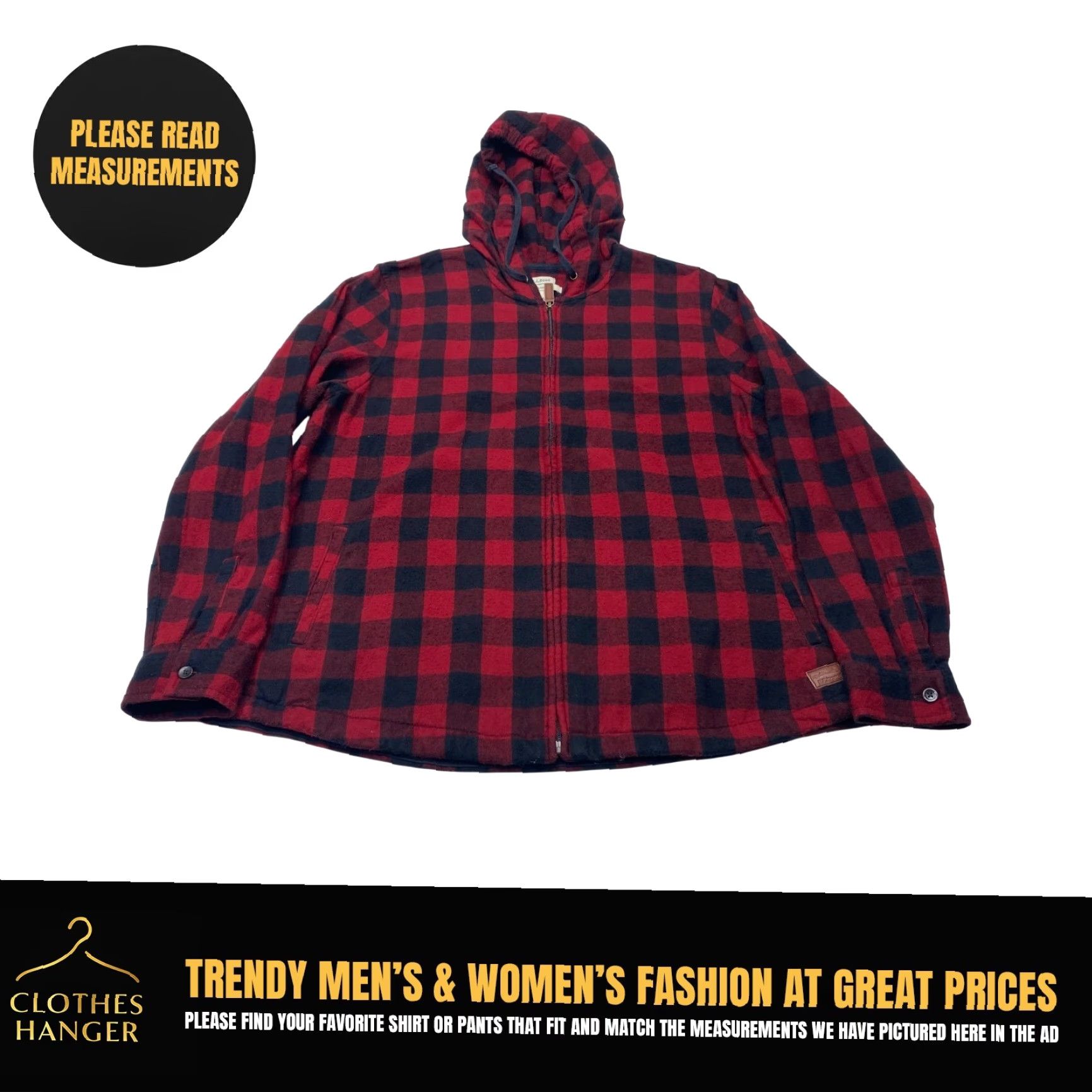 Vintage LL Bean Jacket Womens Large Red Black Buffalo Plaid Flannel Hooded Zip Relaxed Size L / US 10 / IT 46 - 2 Thumbnail
