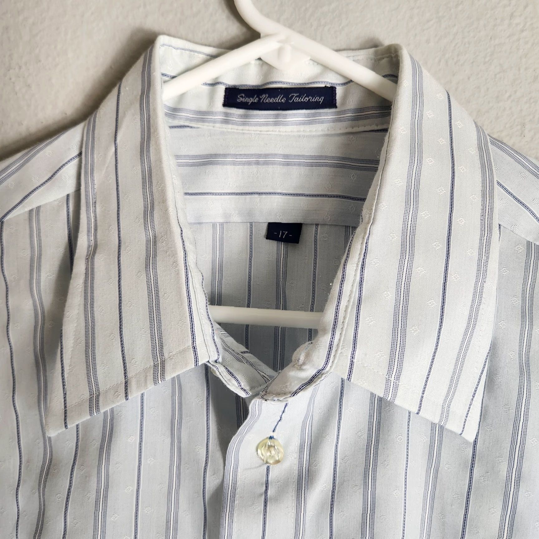 Needles VINTAGE Mens 80s Single Needle Tailoring Pinstripe SS Point Collar Shirt-Size L Size US XL / EU 56 / 4 - 3 Thumbnail