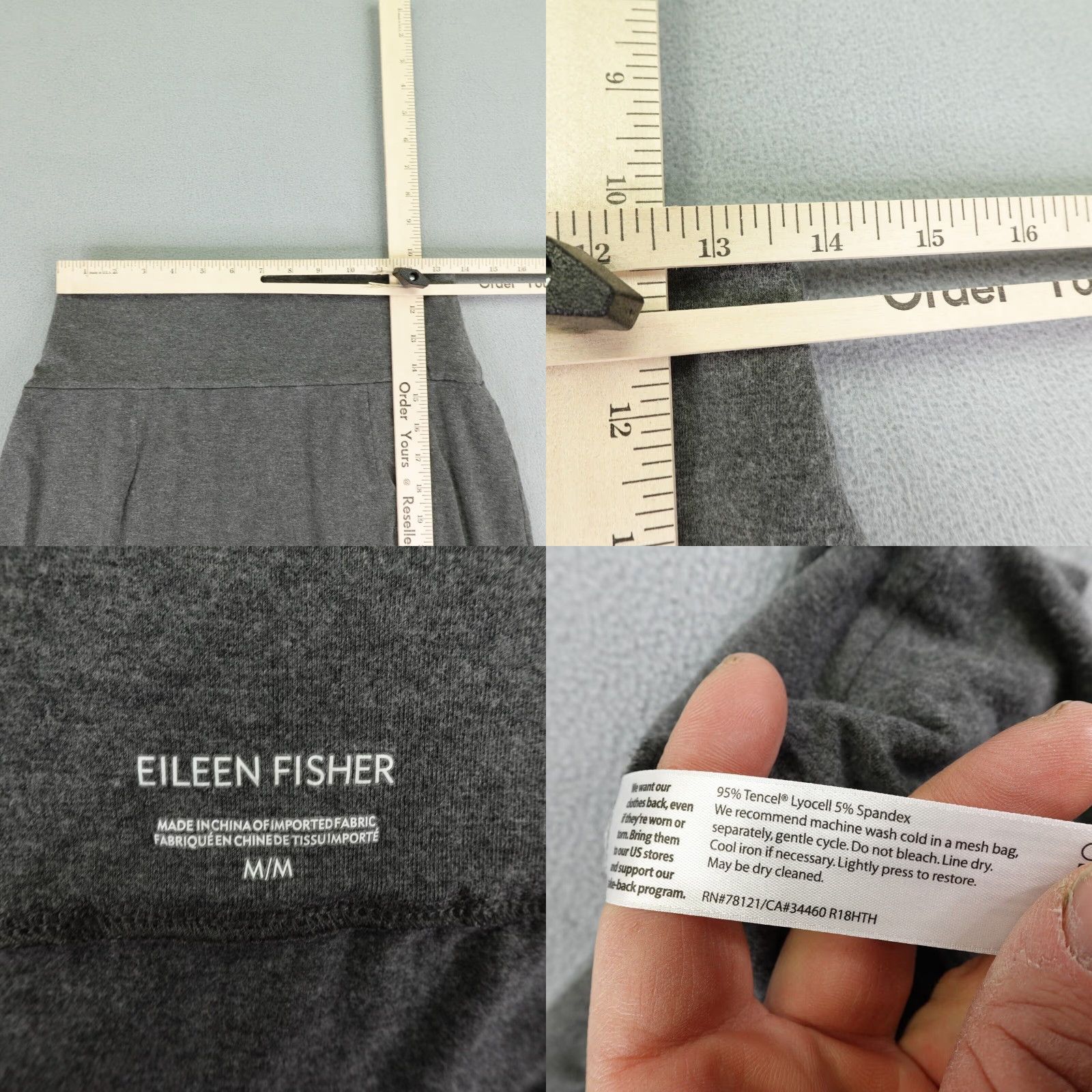 VINTAGE Eileen Fisher Skirt Women Midi Gray Medium Lyocell Spandex Knit Stretch Contour