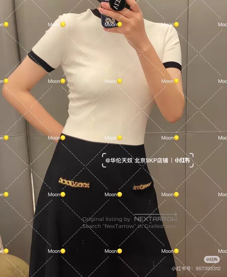 Valentino Valentino Black and white color-blocked dress with gold le Size S / US 4 / IT 40 - 9 Thumbnail