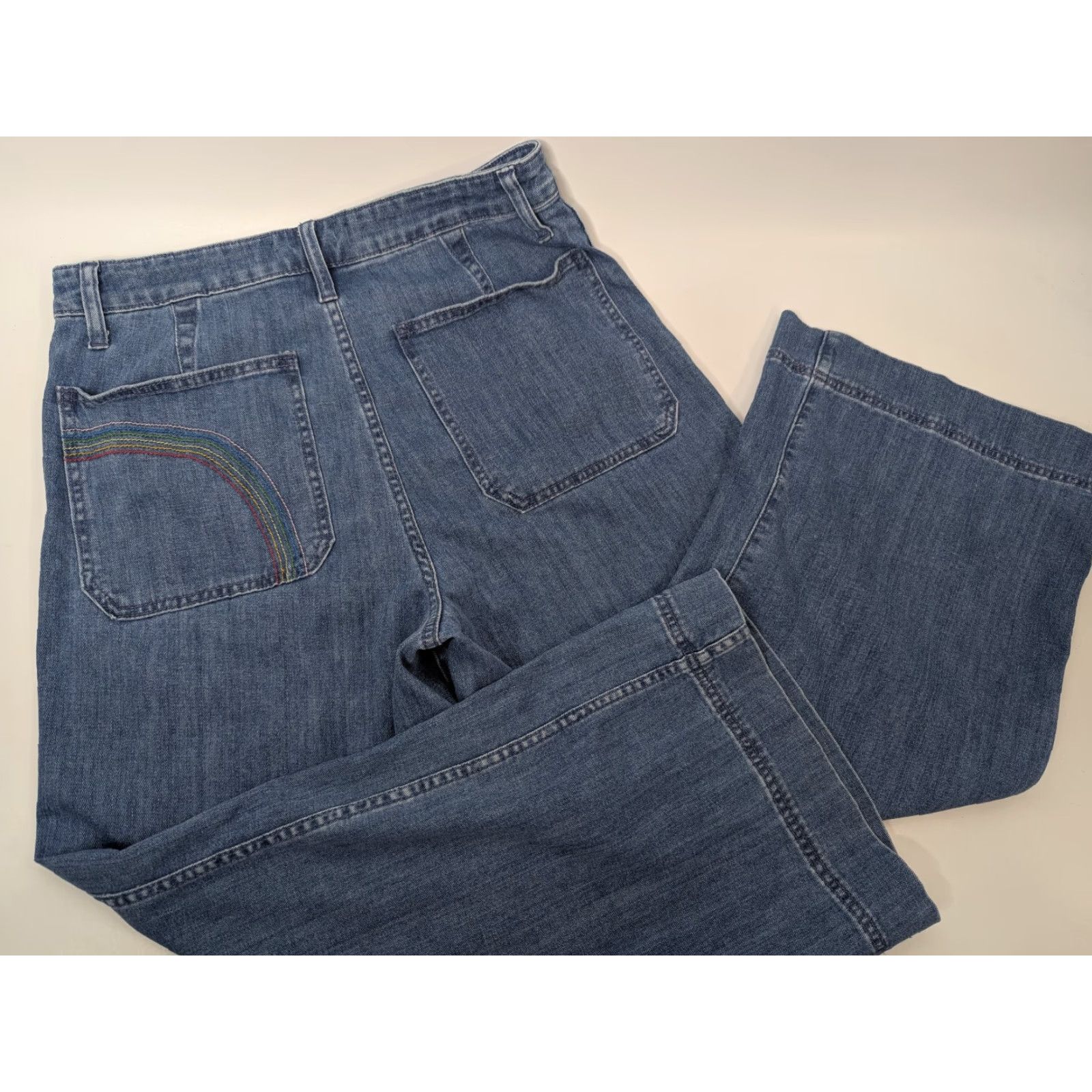 Madewell Madewell Jeans Emmett Rainbow Stitched Edition Wide Leg Crop indigo Size 30 Size 30" / US 8 / IT 44 - 2 Thumbnail