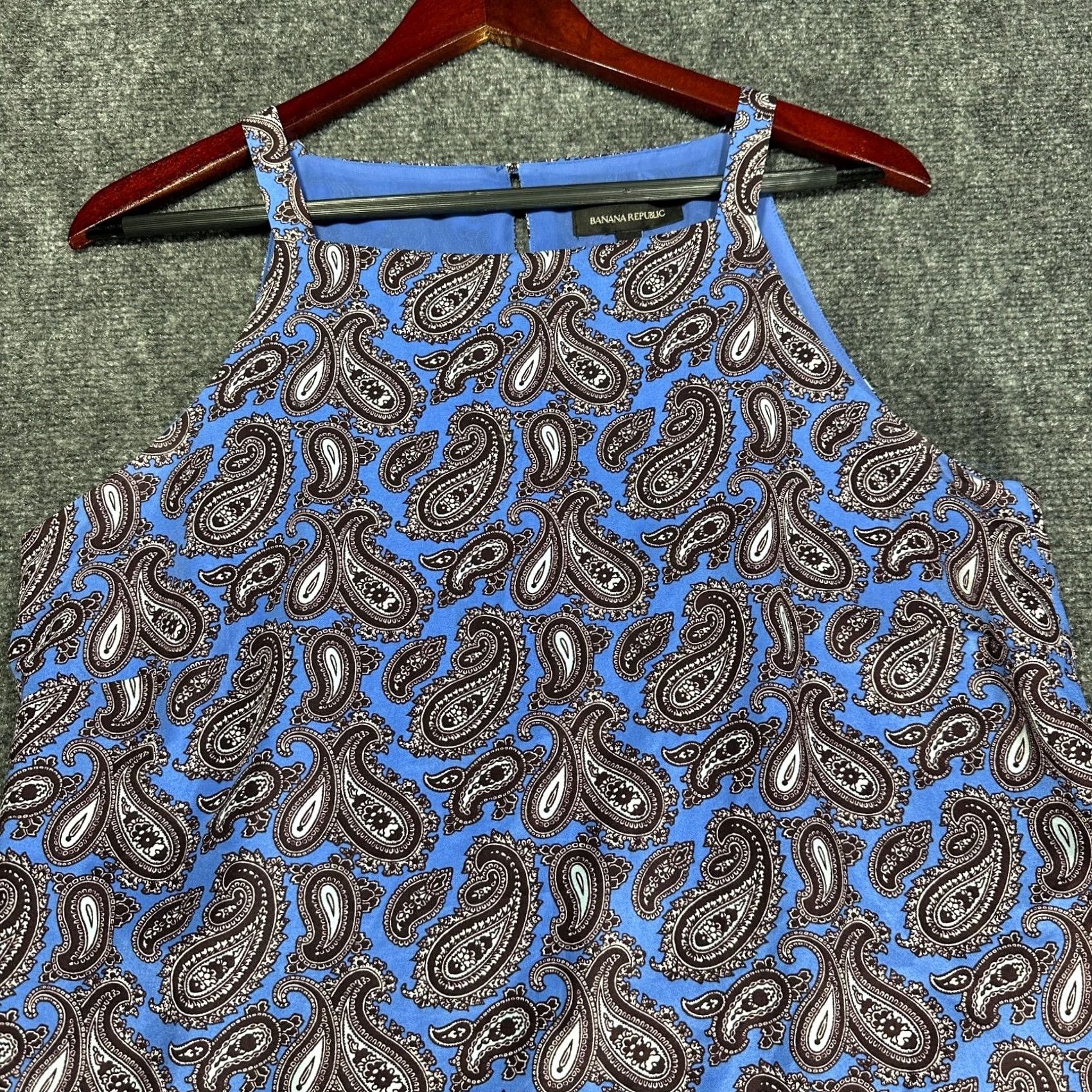 Banana Republic Banana Republic Top Womens Large Royal Blue Print Shell Sleeveless Lined Keyhole Blouse Size L / US 10 / IT 46 - 3 Thumbnail