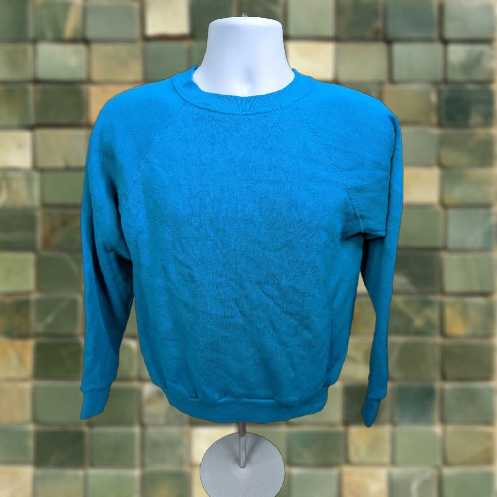 Tultex VINTAGE Tultex Raglan Sweatshirt Teal Blue USA Made in USA Mens L Shirt Size Large Crew Neck Pullover Size US L / EU 52-54 / 3 - 1 Thumbnail