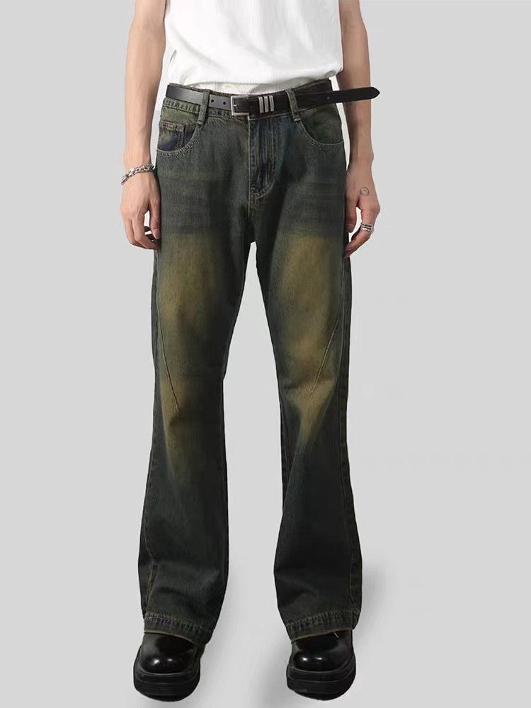Vintage washed loose micro-flared jeans