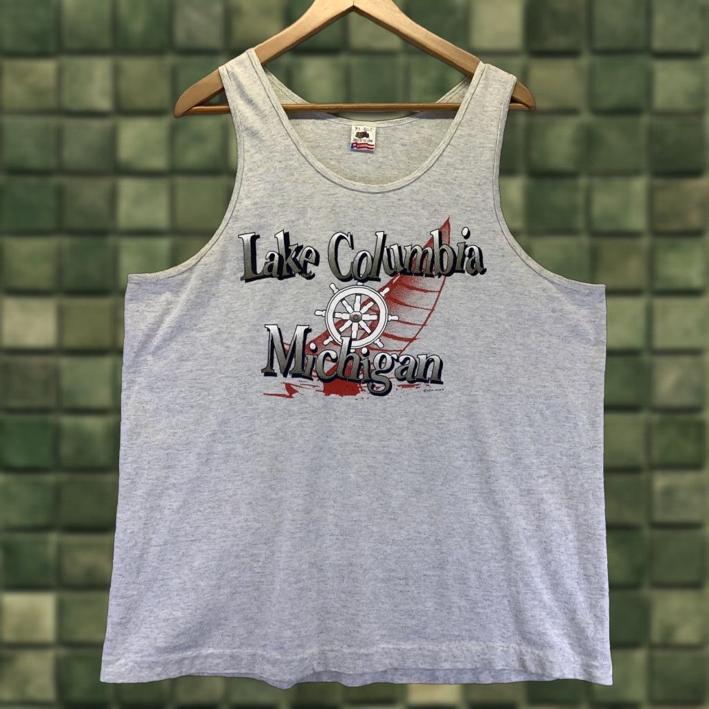 Fruit Of The Loom Vintage Lake Columbia Michigan Graphic Mens Tank Top XL USA Made Shirt Tank Top``` Size US XL / EU 56 / 4 - 1 Thumbnail
