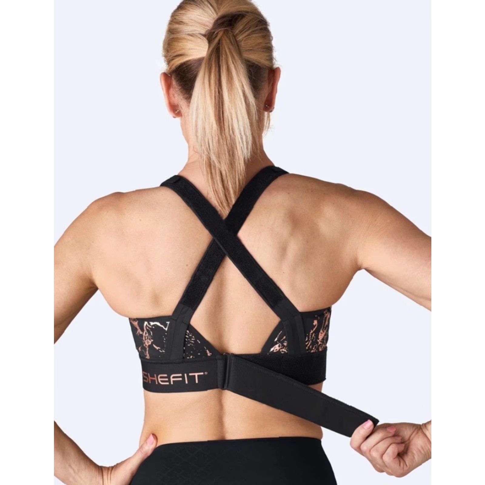 Vintage SHEFIT Flex High Impact Sports Bra Zip Front Black Gold Adjustable 110003 Sz M Size ONE SIZE - 2 Thumbnail