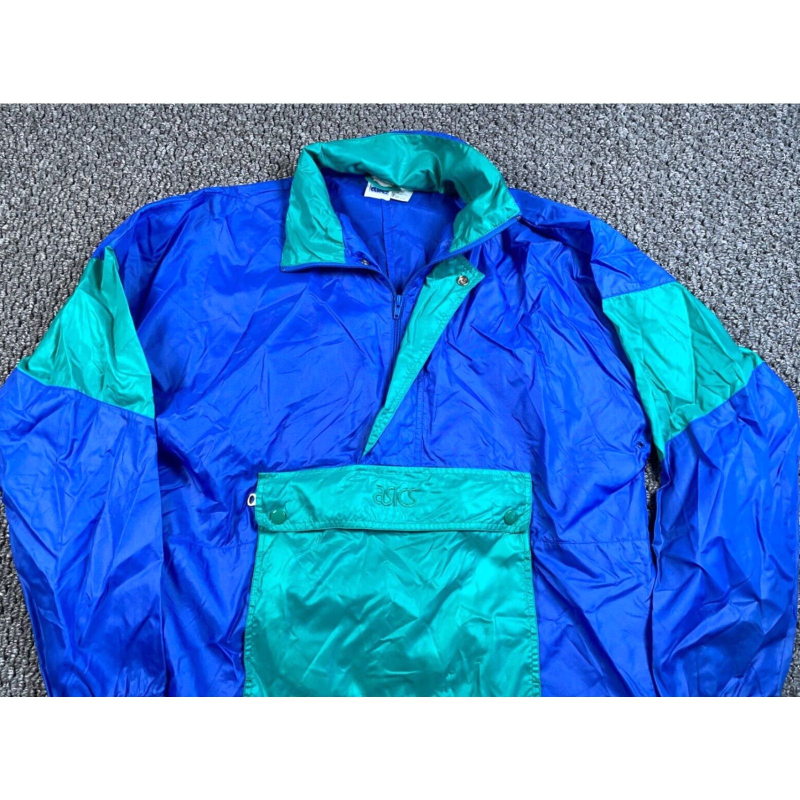Asics VINTAGE ASICS 90s Windbreaker Jacket Adult Medium Blue Green Geometric Hooded Mens Size US M / EU 48-50 / 2 - 7 Thumbnail