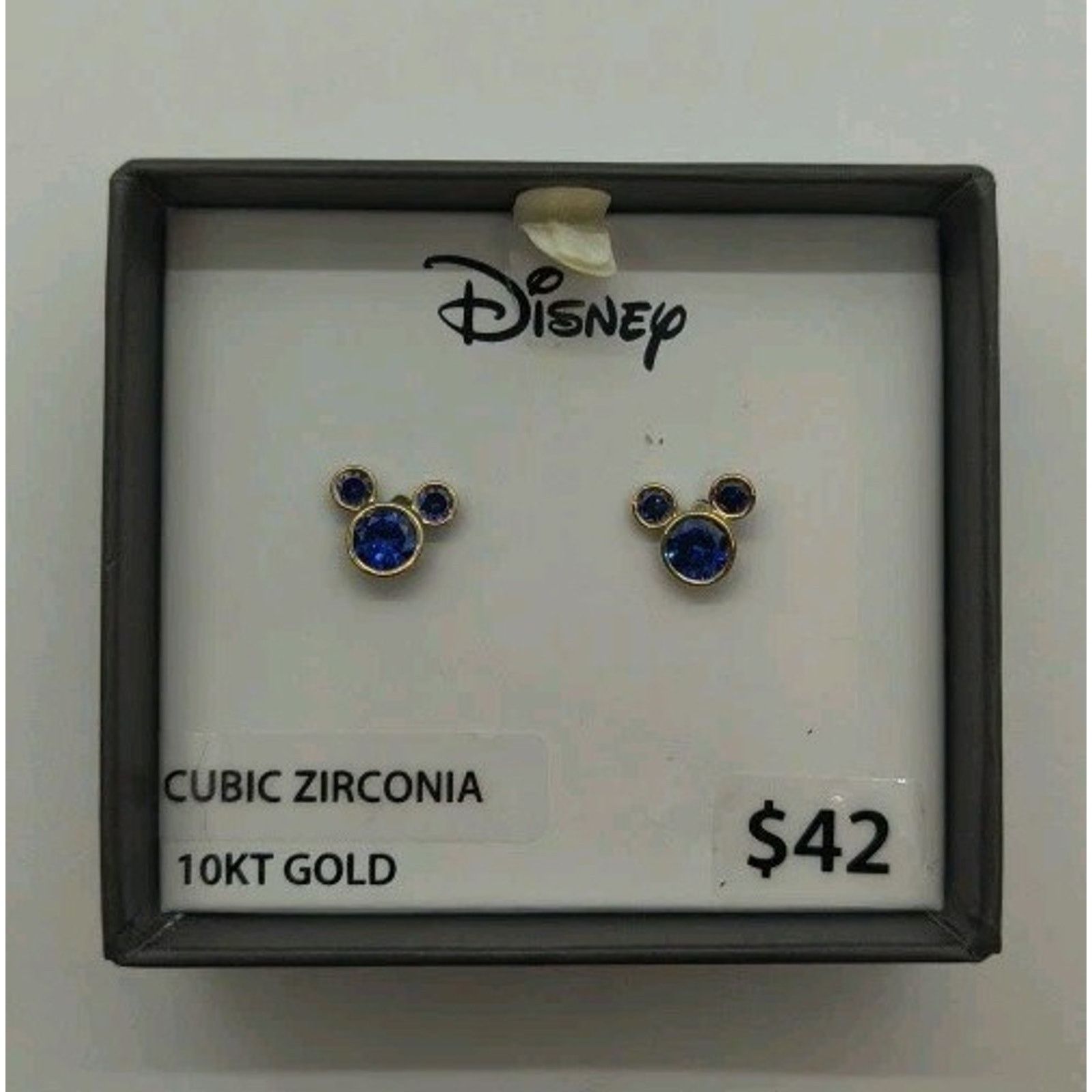 Disney Disney 10KT Gold Mickey Mouse Earrings Blue Cubic Zirconia Size ONE SIZE - 1 Thumbnail