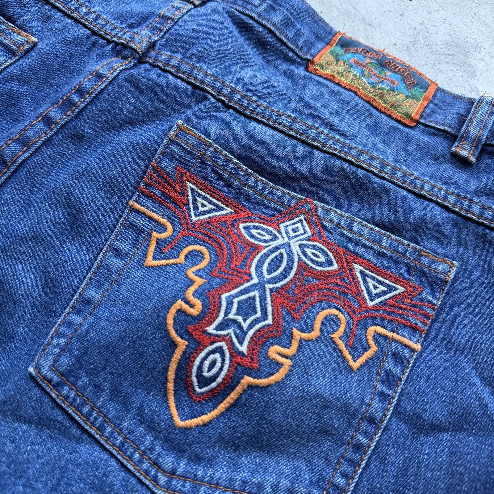 Other Vintage Y2K Paris Angel Embroidered Baggy Denim Shorts jorts Size 36" / US 14 / IT 50 - 2 Thumbnail