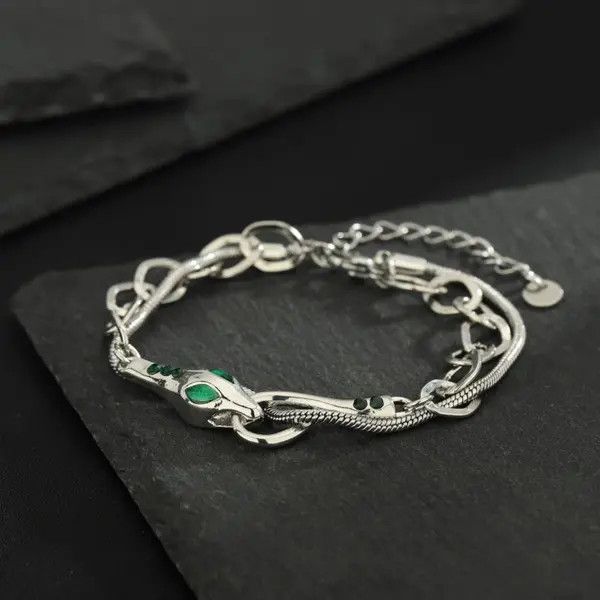 Jewelry Silver Chain Link Bracelet with Green Gem Accents Size ONE SIZE - 3 Thumbnail