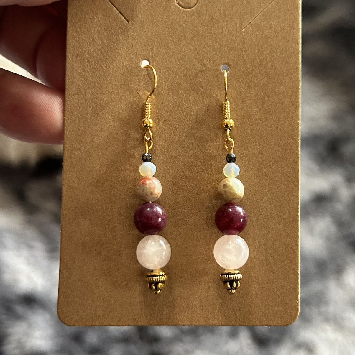 Handmade Handcrafted elegant genuine stone quartz opalite earrings Size ONE SIZE - 2 Thumbnail