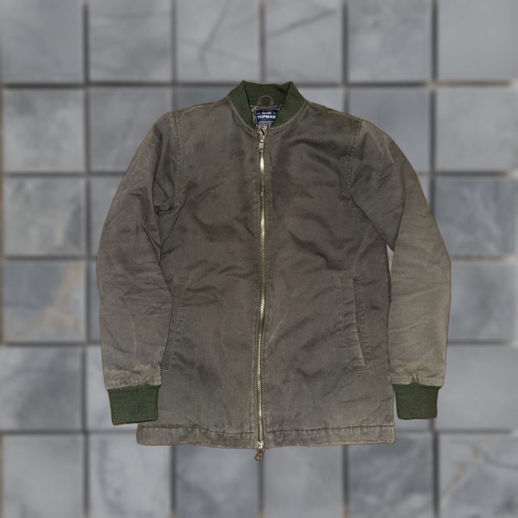 Topman Topman Bomber Jacket Olive Green Small Zipper Dual Zipper Men Regular Cotton Jacket Size US S / EU 44-46 / 1 - 1 Thumbnail
