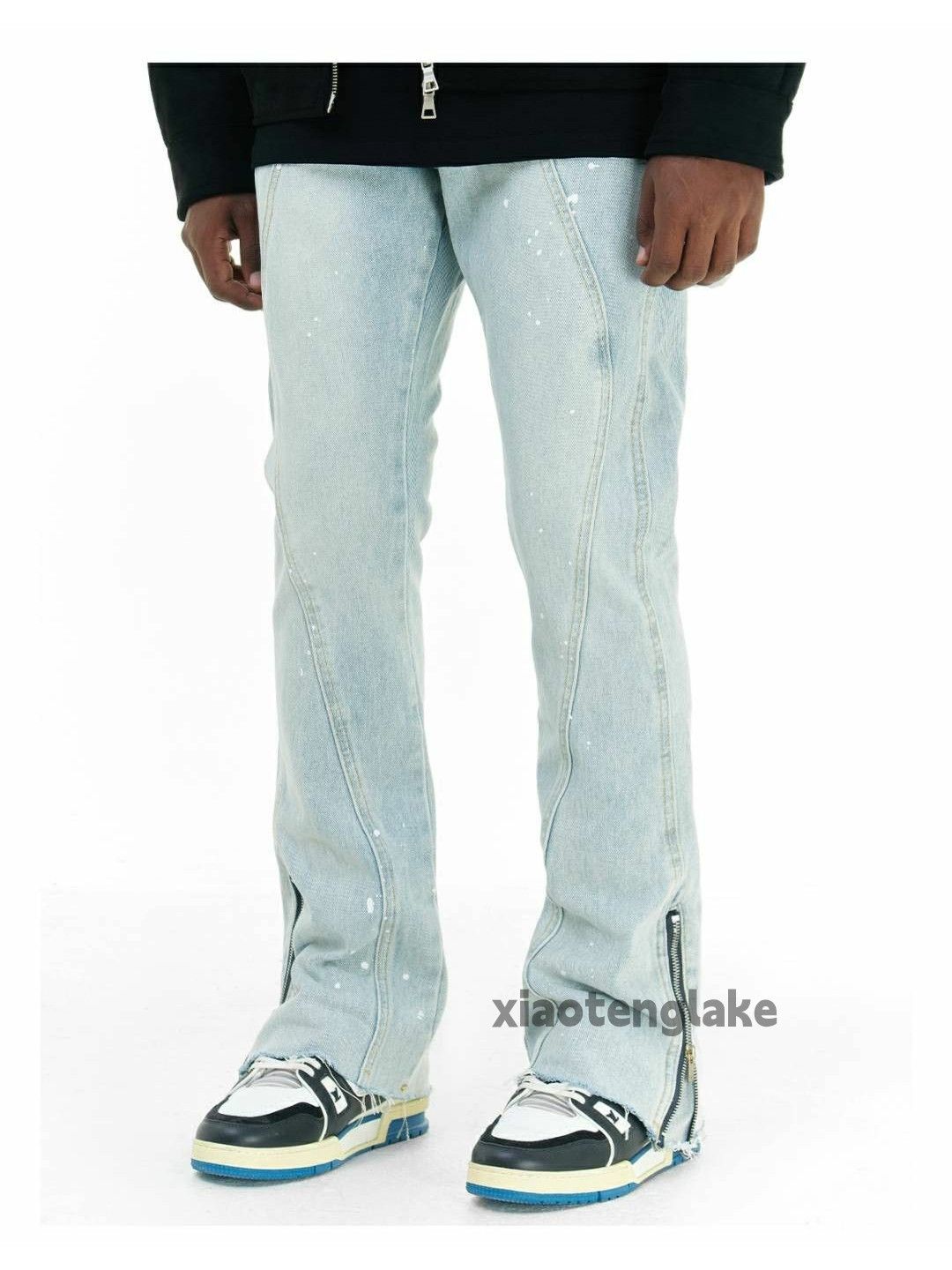 Jean × Vintage washed faded patchwork paint hiphop flared jeans Size US 30 / EU 46 - 1 Thumbnail
