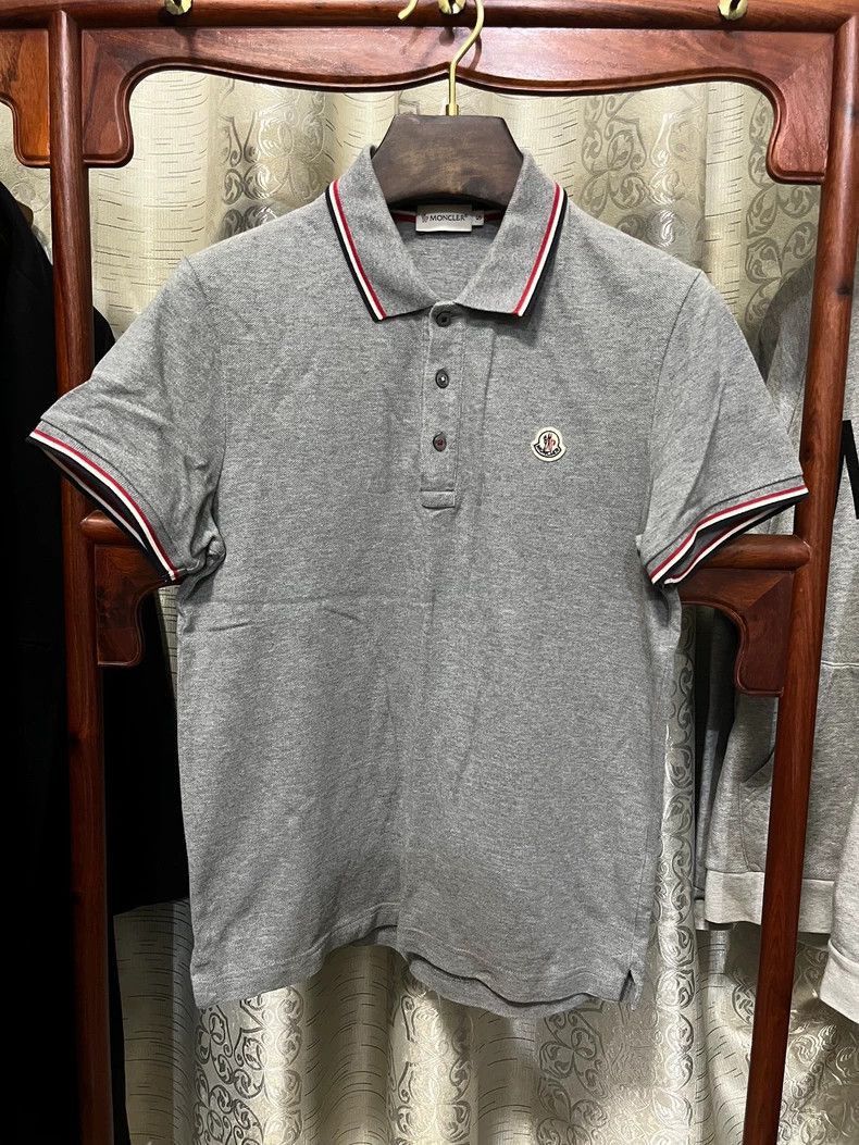 Moncler Moncler Moncler Men's Gray Polo Shirt with Color Stripes-2 Size US S / EU 44-46 / 1 - 1 Thumbnail