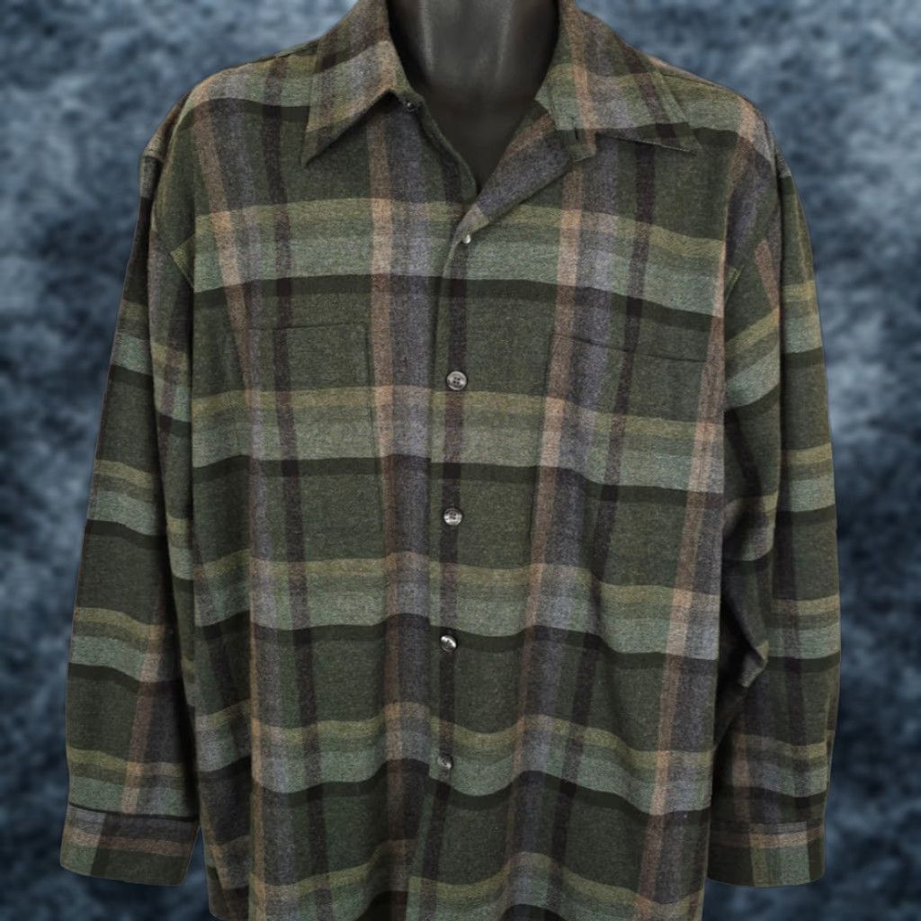 Vintage Manchester Wool Board Shirt Mens Size Large Green Plaid Size US L / EU 52-54 / 3 - 1 Thumbnail