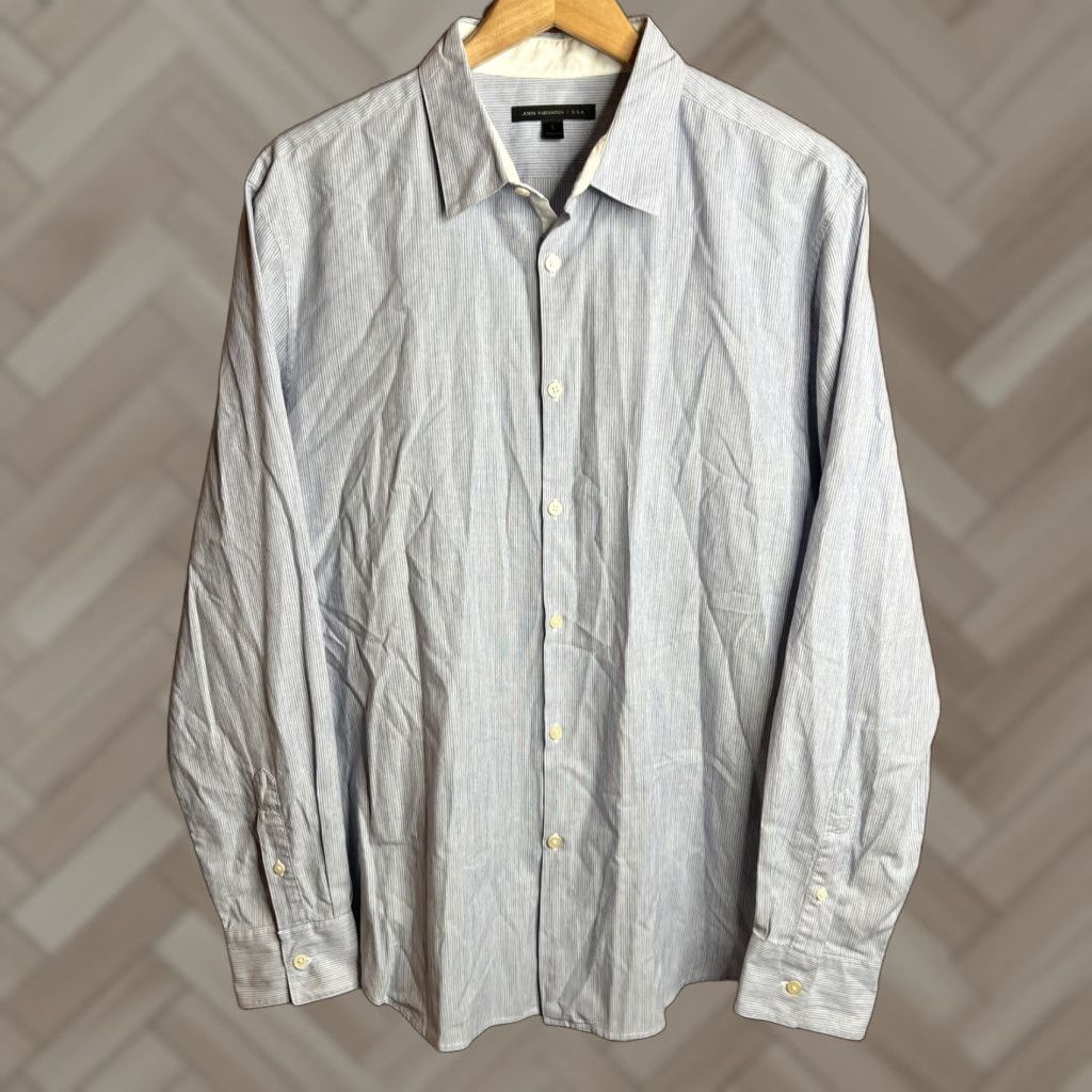John Varvatos VINTAGE John Varvatos Cotton Blue Stripe Dress Shirt Large Size 42R - 1 Thumbnail