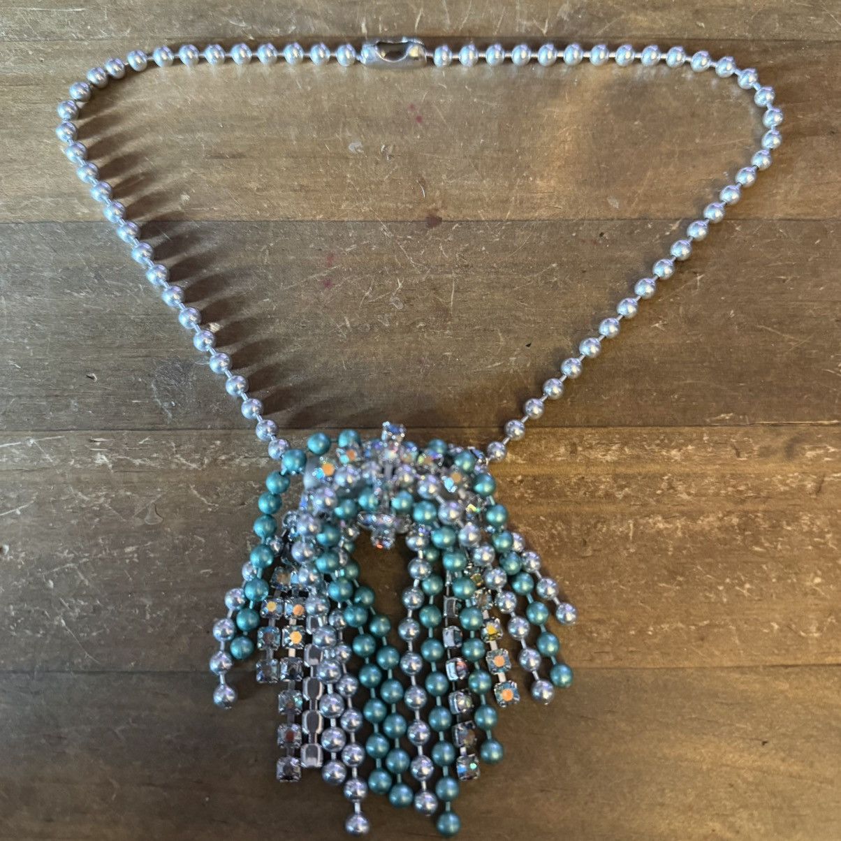 Vintage Vintage silver/teal ball chains & AB rhinestone necklace Size ONE SIZE - 3 Thumbnail