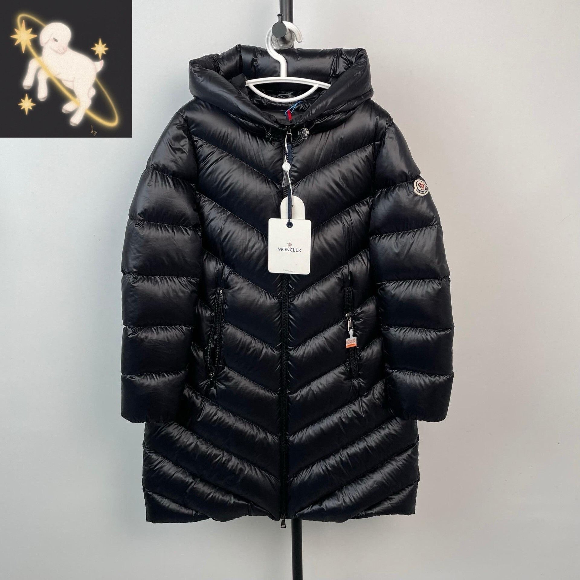 Moncler Cambales Black Mid-Length Hooded Down Jacket