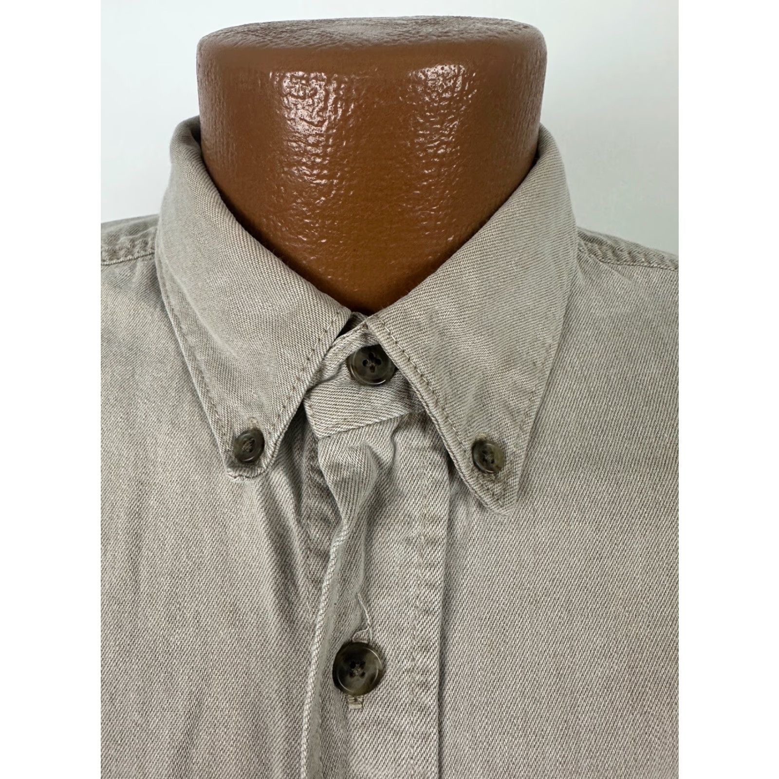 Denime VINTAGE Three Rivers Denim Shirt Men Large Button-Down Heavyweight Cotton Beige 90s Casual Mens Large Denim Shirt Size US L / EU 52-54 / 3 - 3 Thumbnail