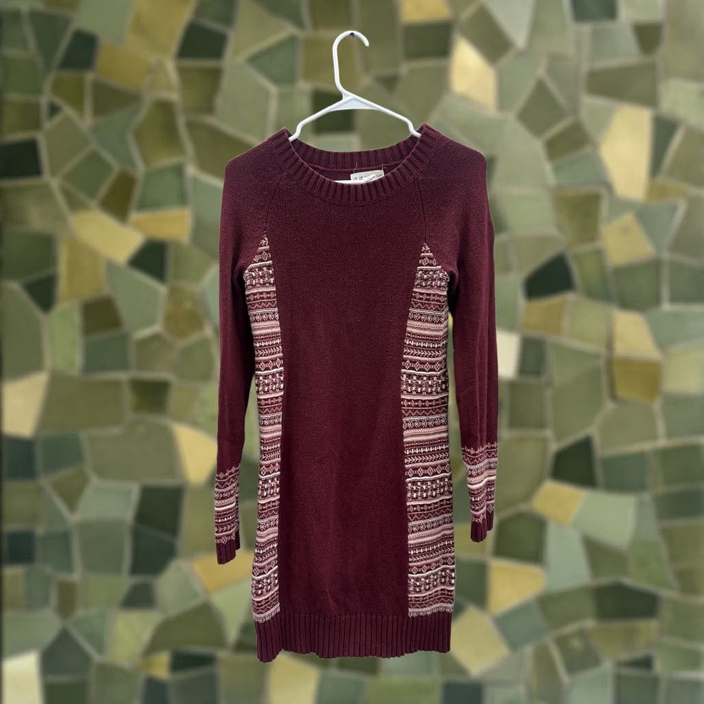 Vintage If It Were Me Womens Sweater Dress XS Red Long Sleeve Knit Fair Isle Detail Dress Size XS / US 0-2 / IT 36-38 - 1 Thumbnail