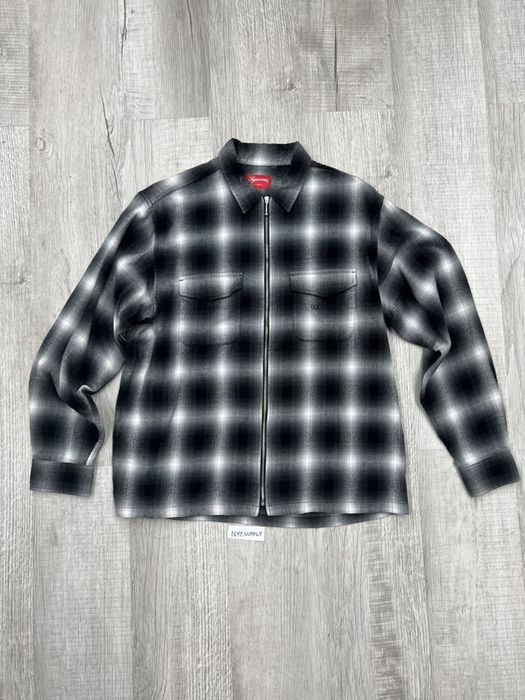 Supreme Supreme Shadow Plaid Flannel Zip Up Shirt Black Size M