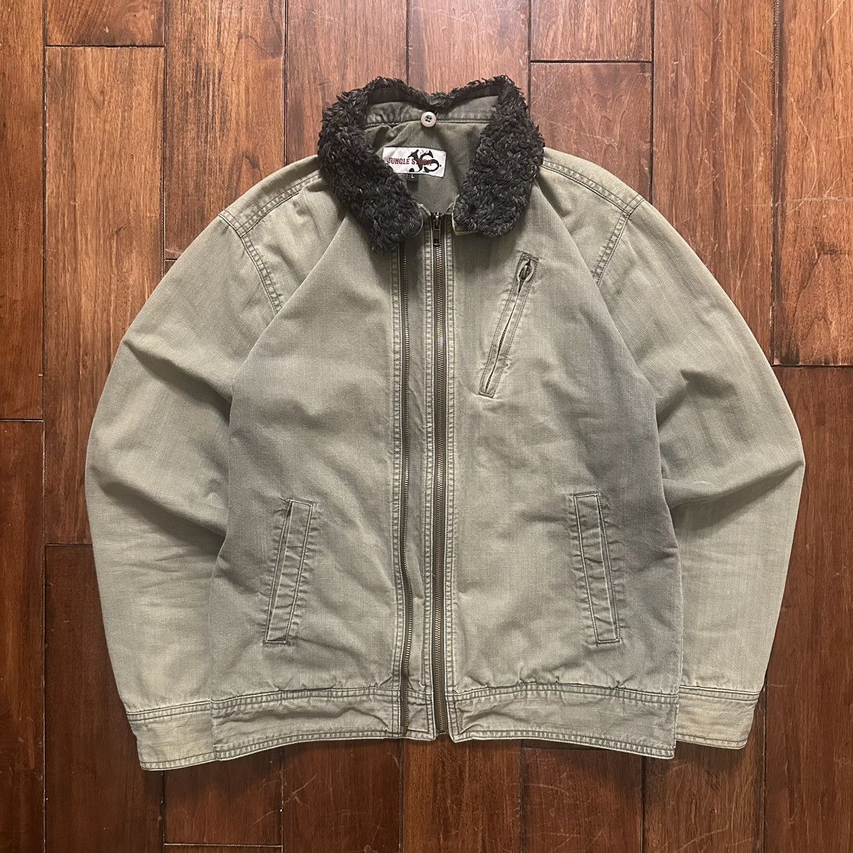 vintage jungle storm green fur lined hood jacket