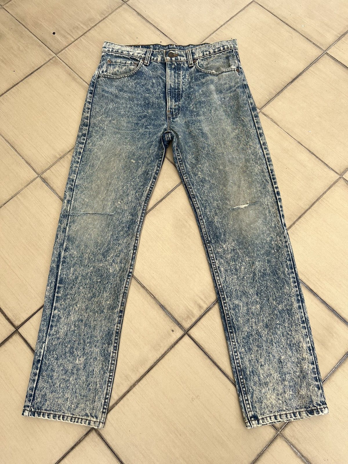 Vintage 80s Levi’s 505 Mud Acid Wash Denim Rips Knee Jeans