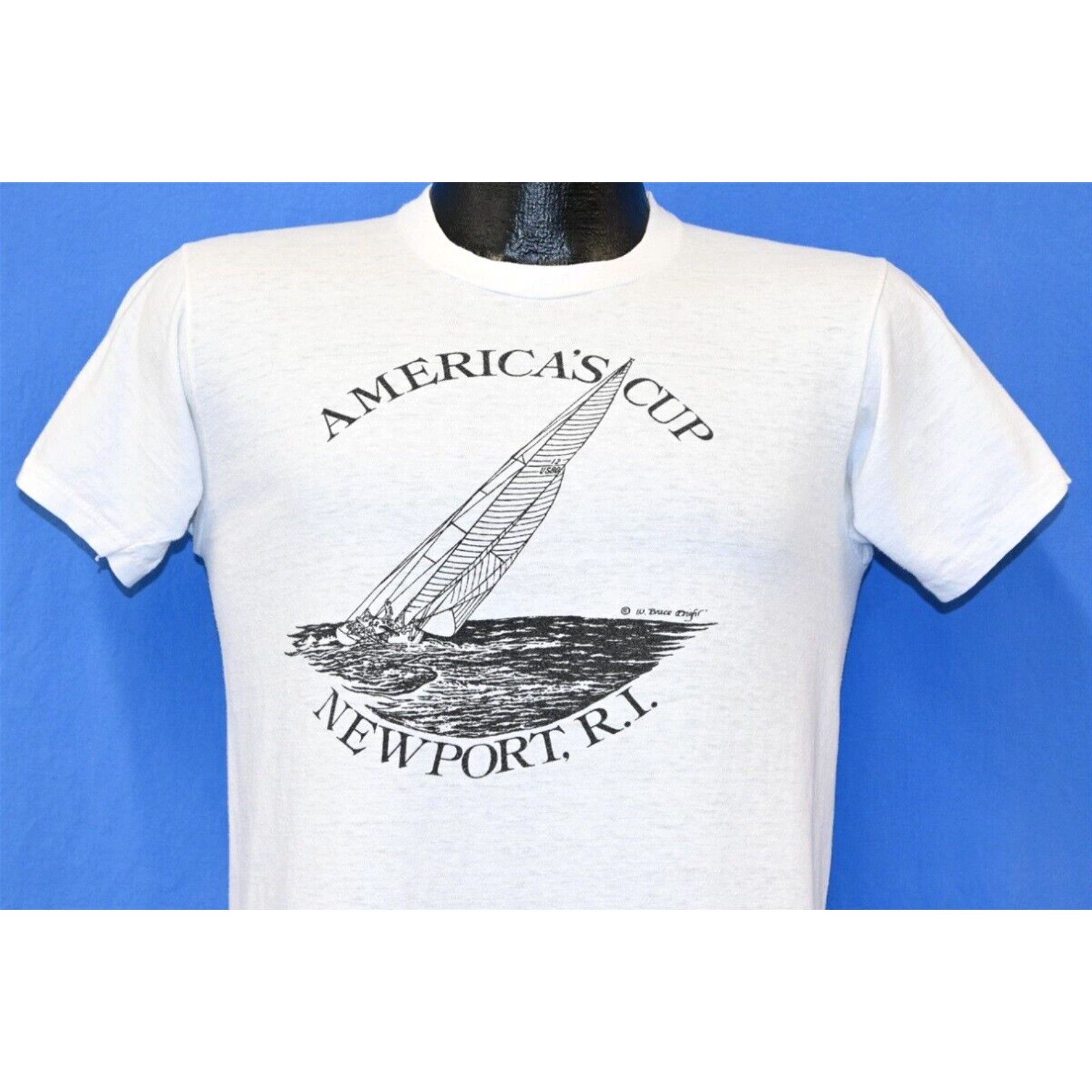 Image of Vintage 70's Americas Cup Newport Rhode Island Yachting Sailing T-Shirt Small S in White, Men's