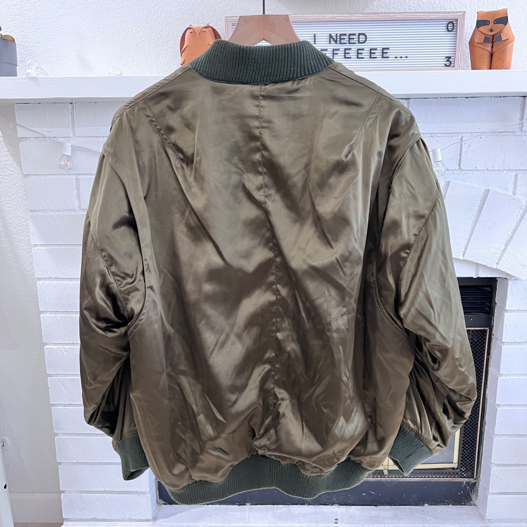 Represent Puffy Satin Olive Bomber Jacket