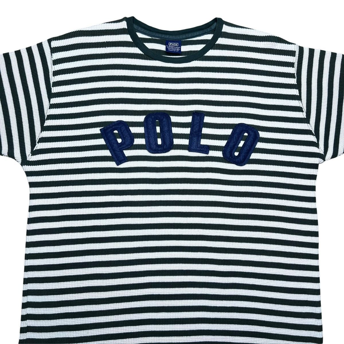 Polo Ralph Lauren Polo Ralph Lauren Green Striped Spell Out Thermal Knit Tee Size US XL / EU 56 / 4 - 5 Thumbnail