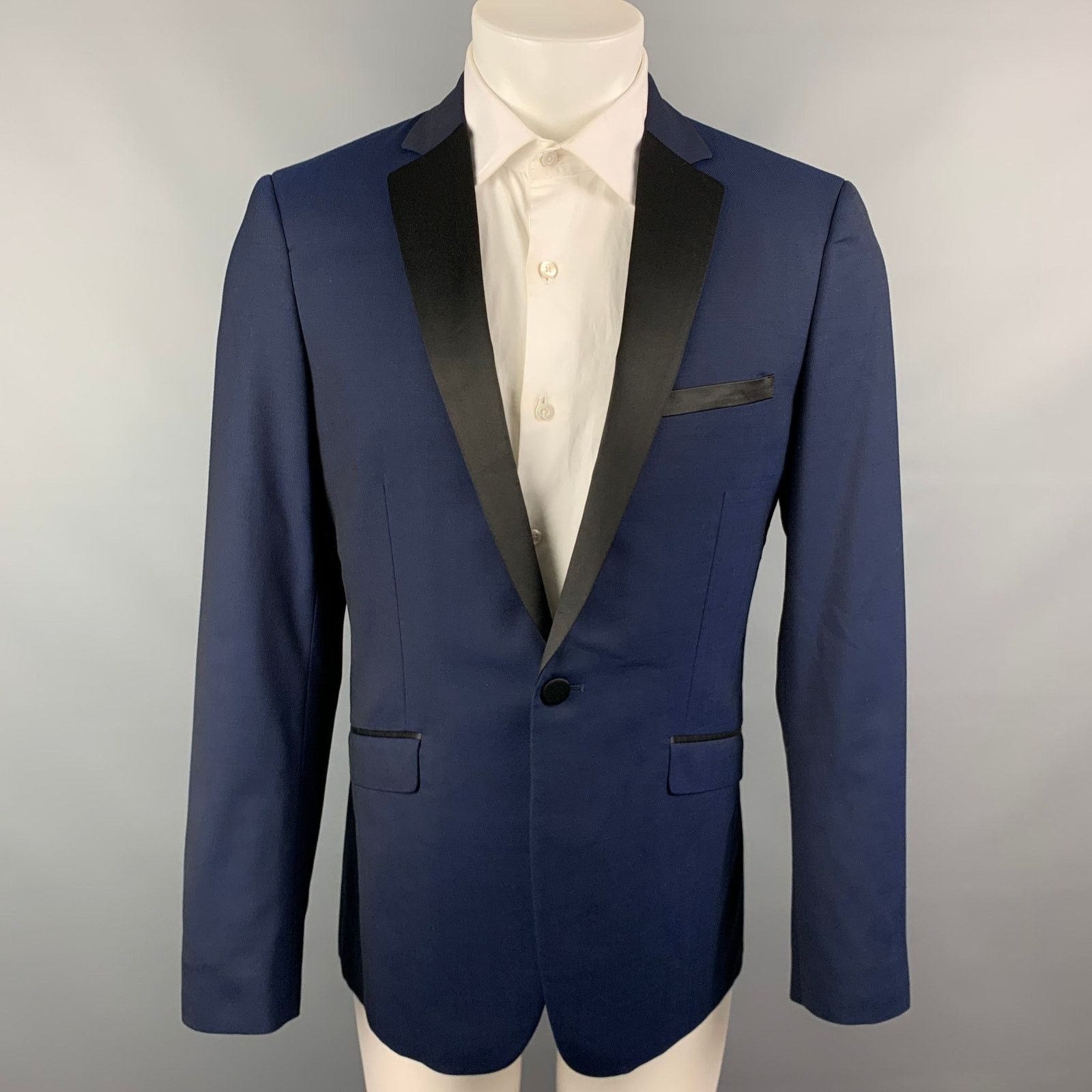 Theory Size 40 Regular Navy & Black Wool Notch Lapel Sport Coat Size 40R - 1 Thumbnail