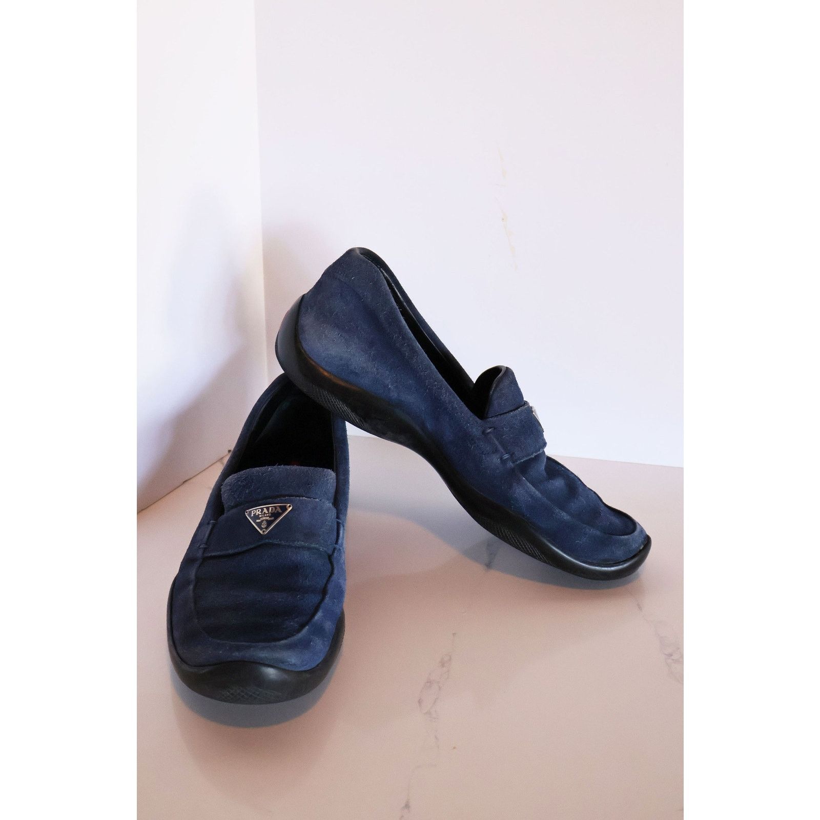 Prada Vintage PRADA Sport Line Cobalt Suede Logo Plaque Loaferspr Size US 7 / IT 37 - 3 Thumbnail