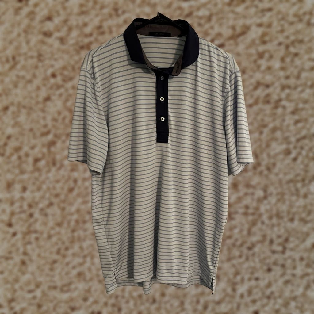 Vintage Greyson Polo Shirt - Men's Large Athletic Performance Golf Striped Polyester Jersey Short Sleeve Blue 90%poly 10%spandex Size US L / EU 52-54 / 3 - 1 Thumbnail