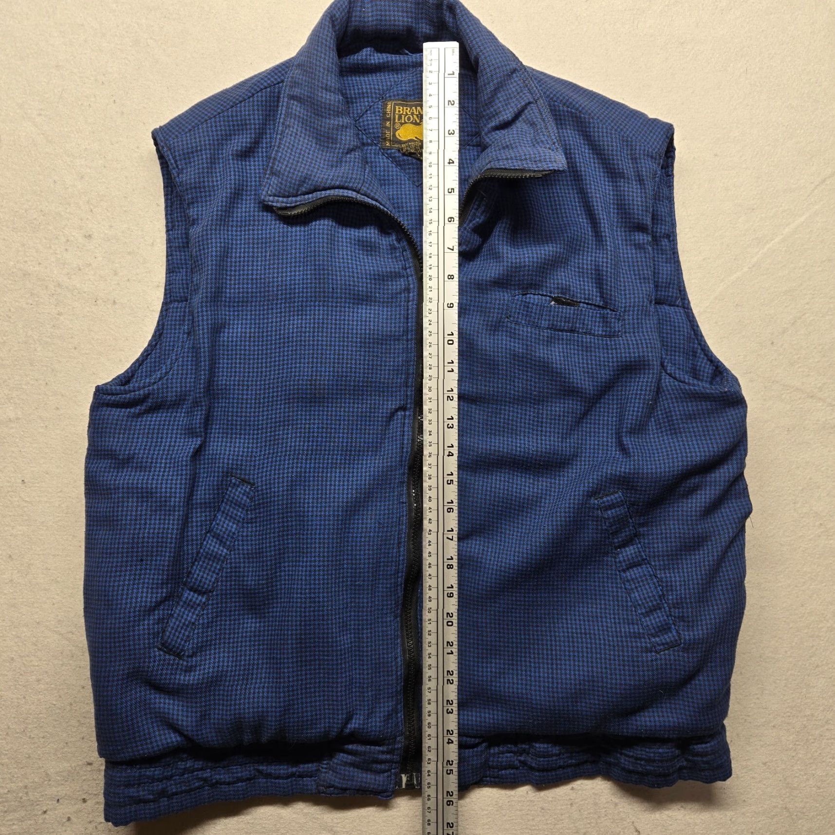 Vintage Branded Lion Vest L Men Blue Check Full Zip Mock Neck Polyester Blend Sleeveless Size US L / EU 52-54 / 3 - 6 Thumbnail