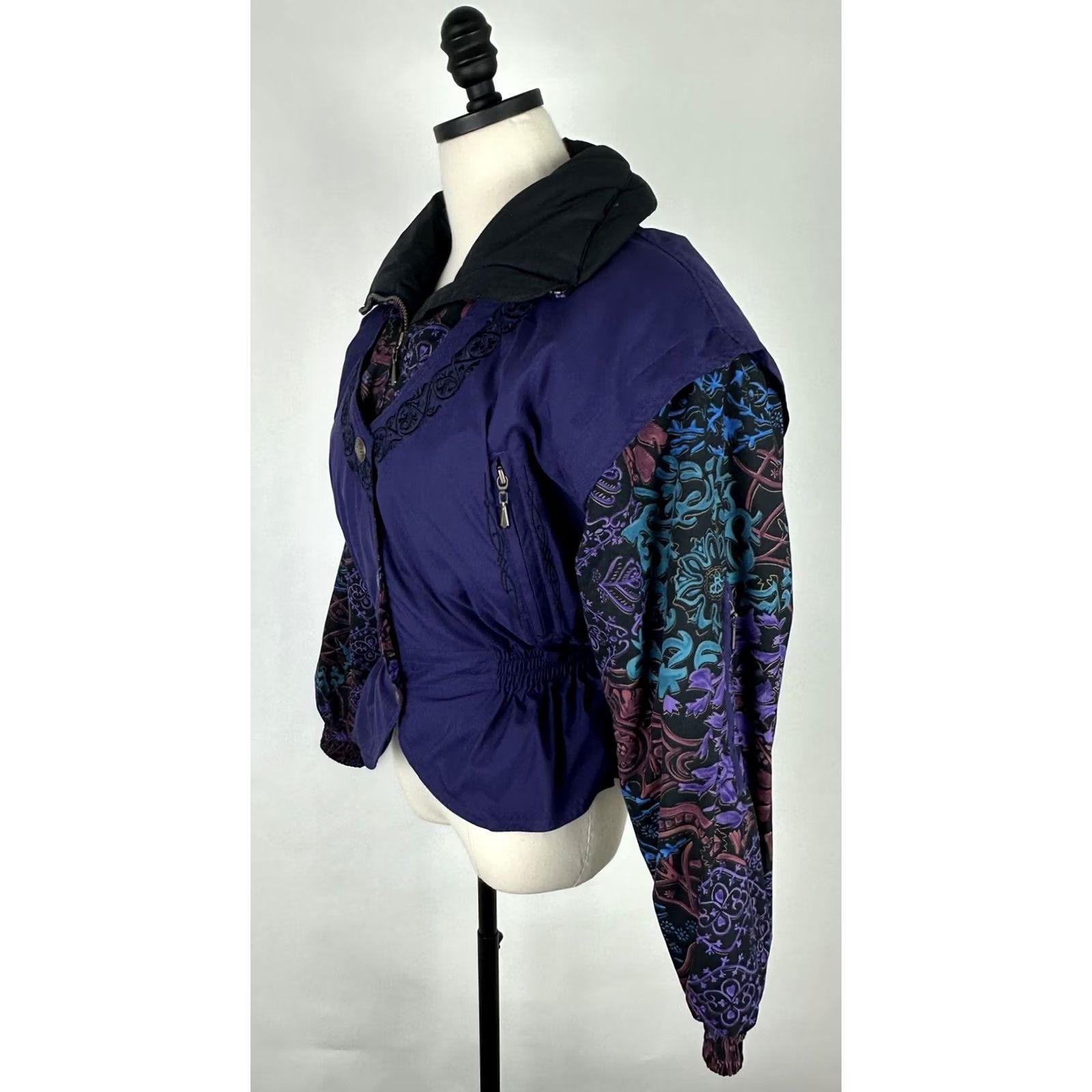 Vintage VINTAGE Skiing Passport Jacket Womens XS 90s Bohemian Paisley Embroidered Puffer Purple Size XS / US 0-2 / IT 36-38 - 7 Thumbnail