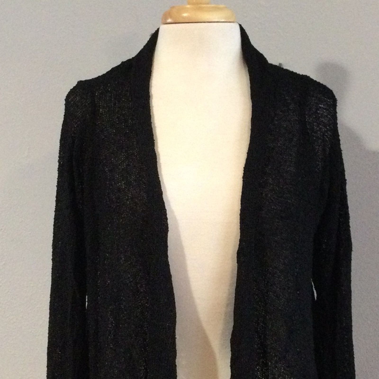 Chicos Chico's Black Fringe L/S 100% Rayon Open Cardigan M/L Size L / US 10 / IT 46 - 2 Thumbnail