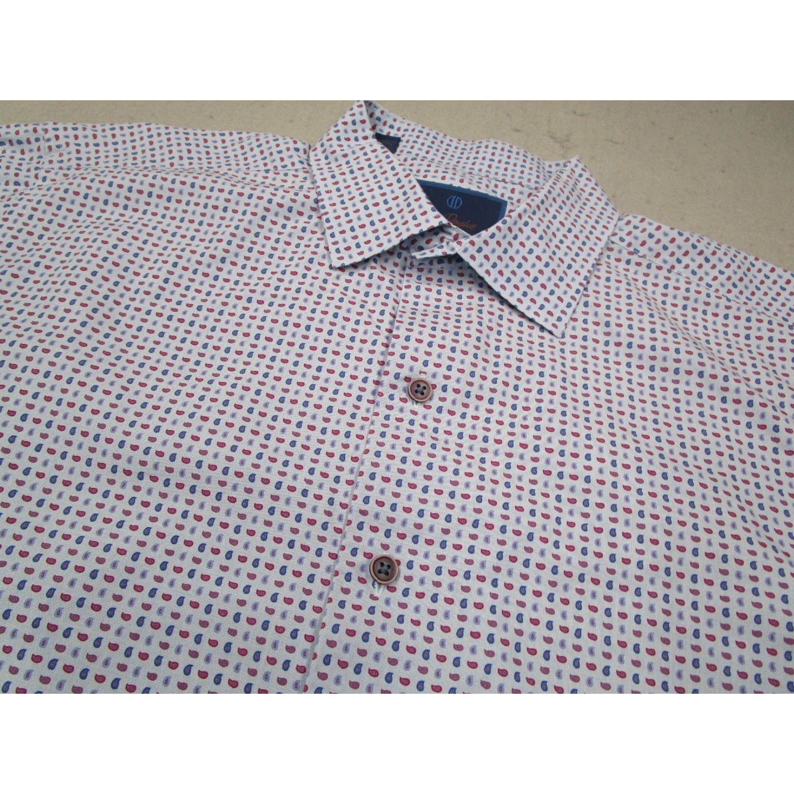 David Donahue DAVID DONAHUE Dress Shirt Mens 18 XL Blue Paisley Button Up Workwear Modern Classic Size 46R - 2 Thumbnail