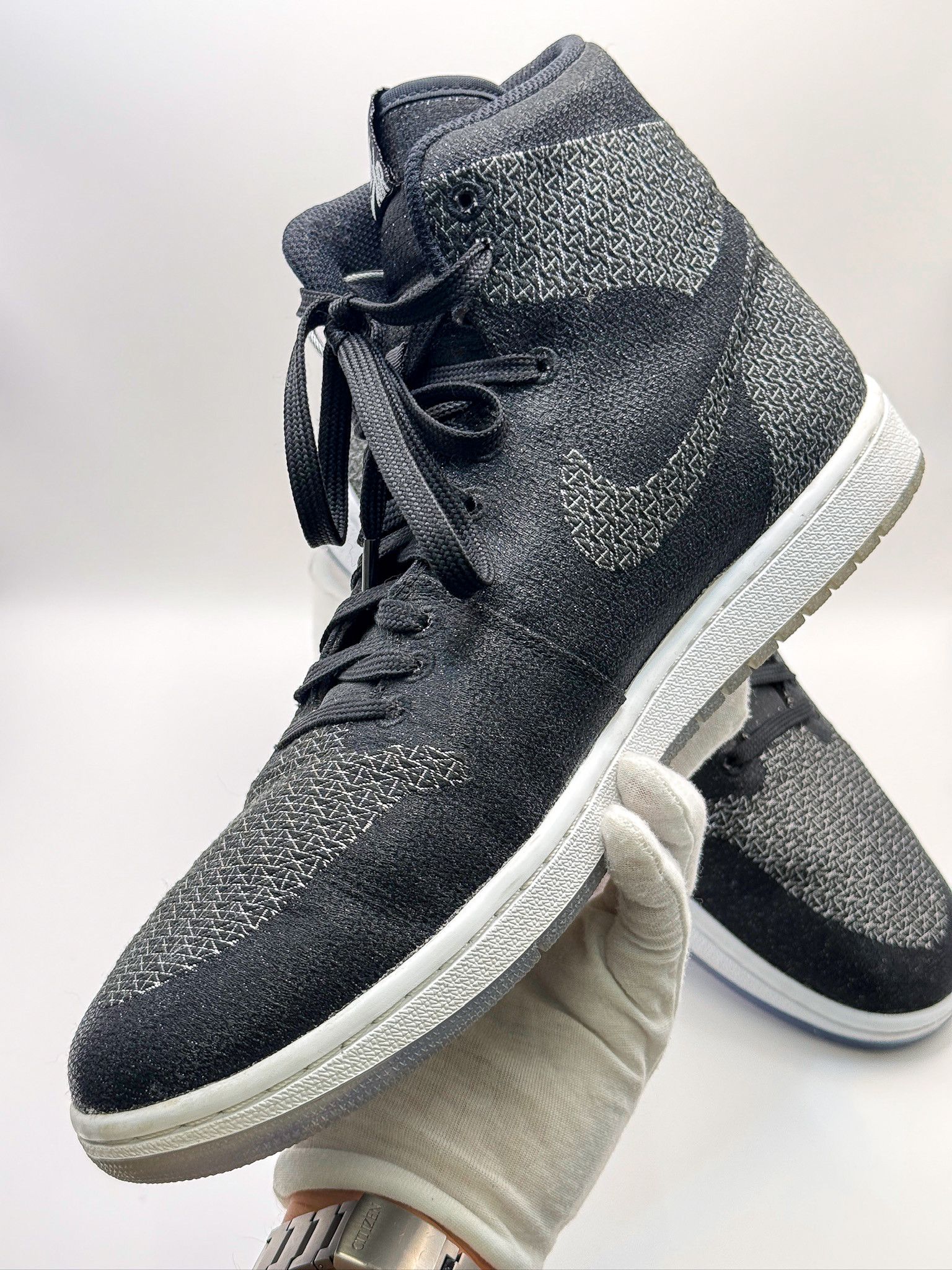 Nike Nike Air Jordan 1 High Knit Black Grey Sneakers Size US 13 / EU 46 - 4 Thumbnail